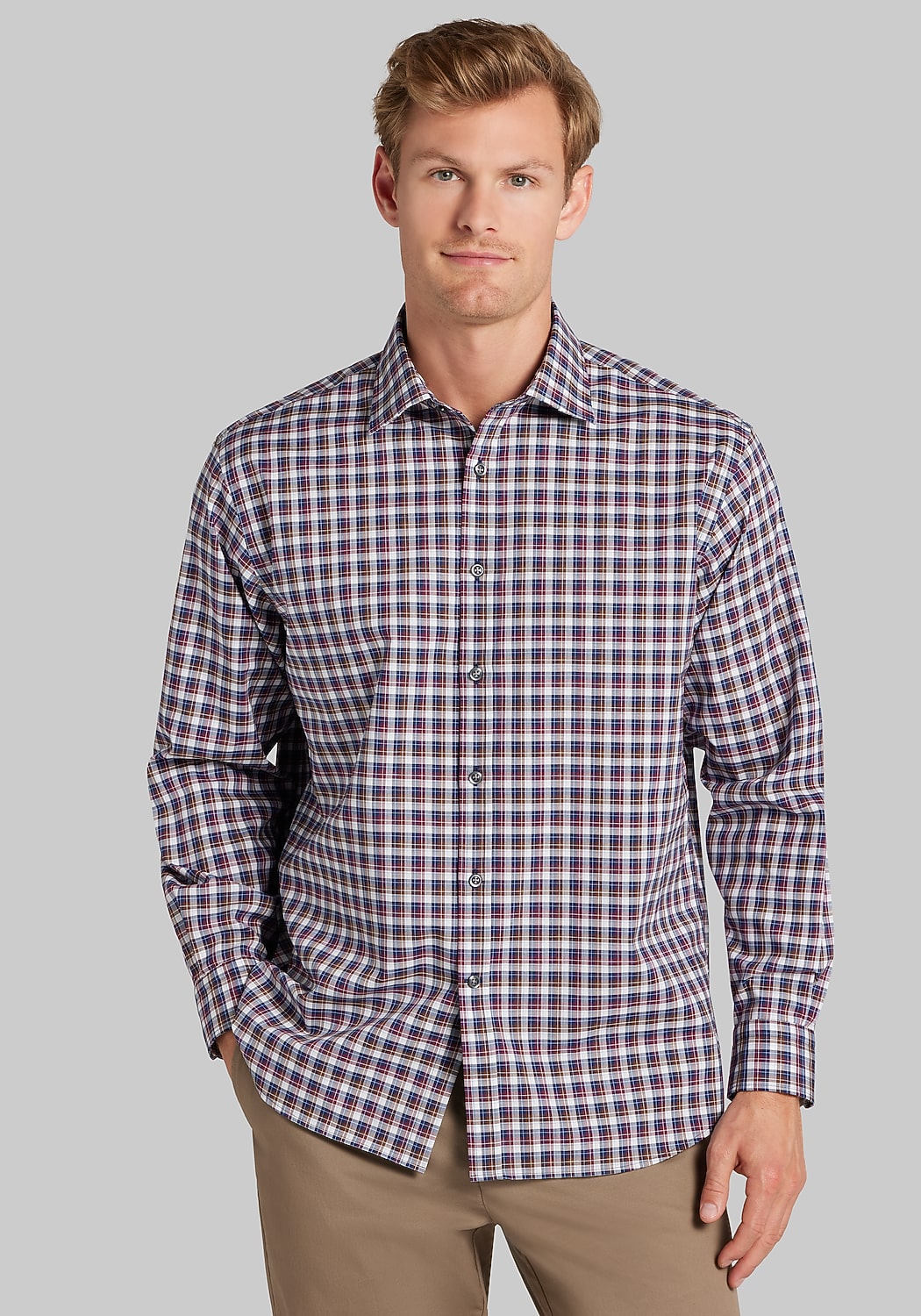 Traveler® Collection Traditional Fit Offset Check Pattern Button Up Shirt