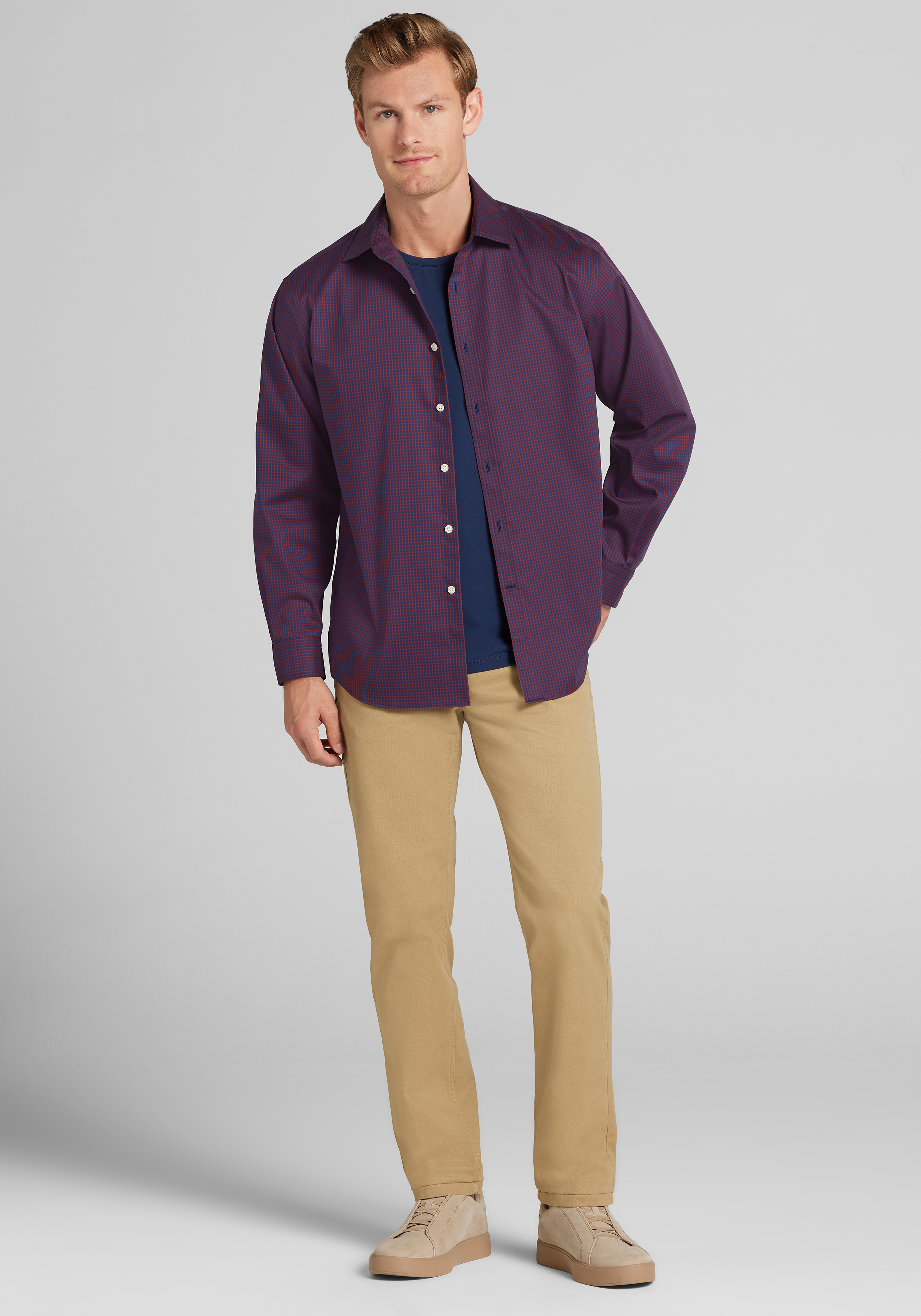 Traveler® Collection Traditional Fit Grid Check Button Up Shirt