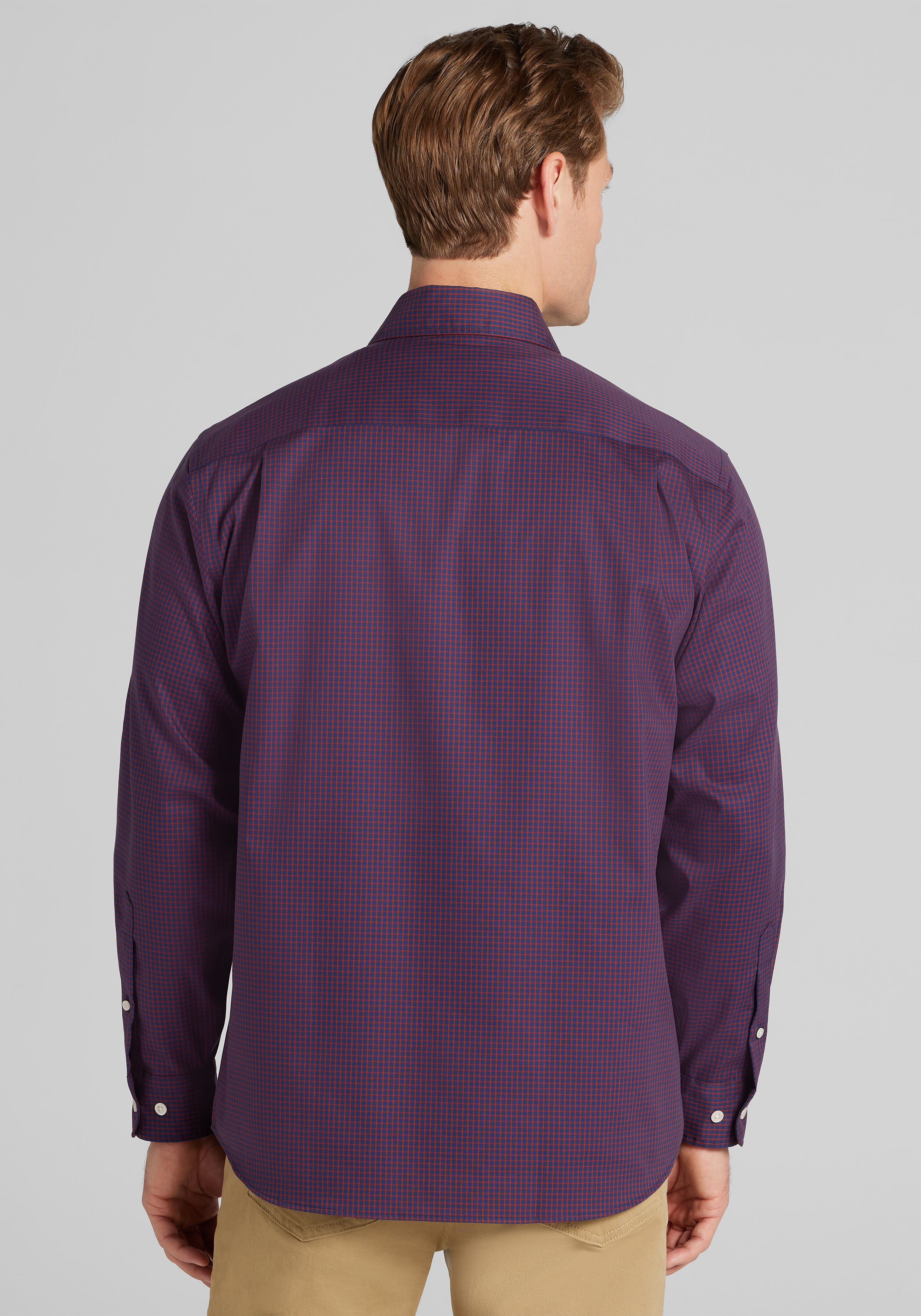 Traveler® Collection Traditional Fit Grid Check Button Up Shirt