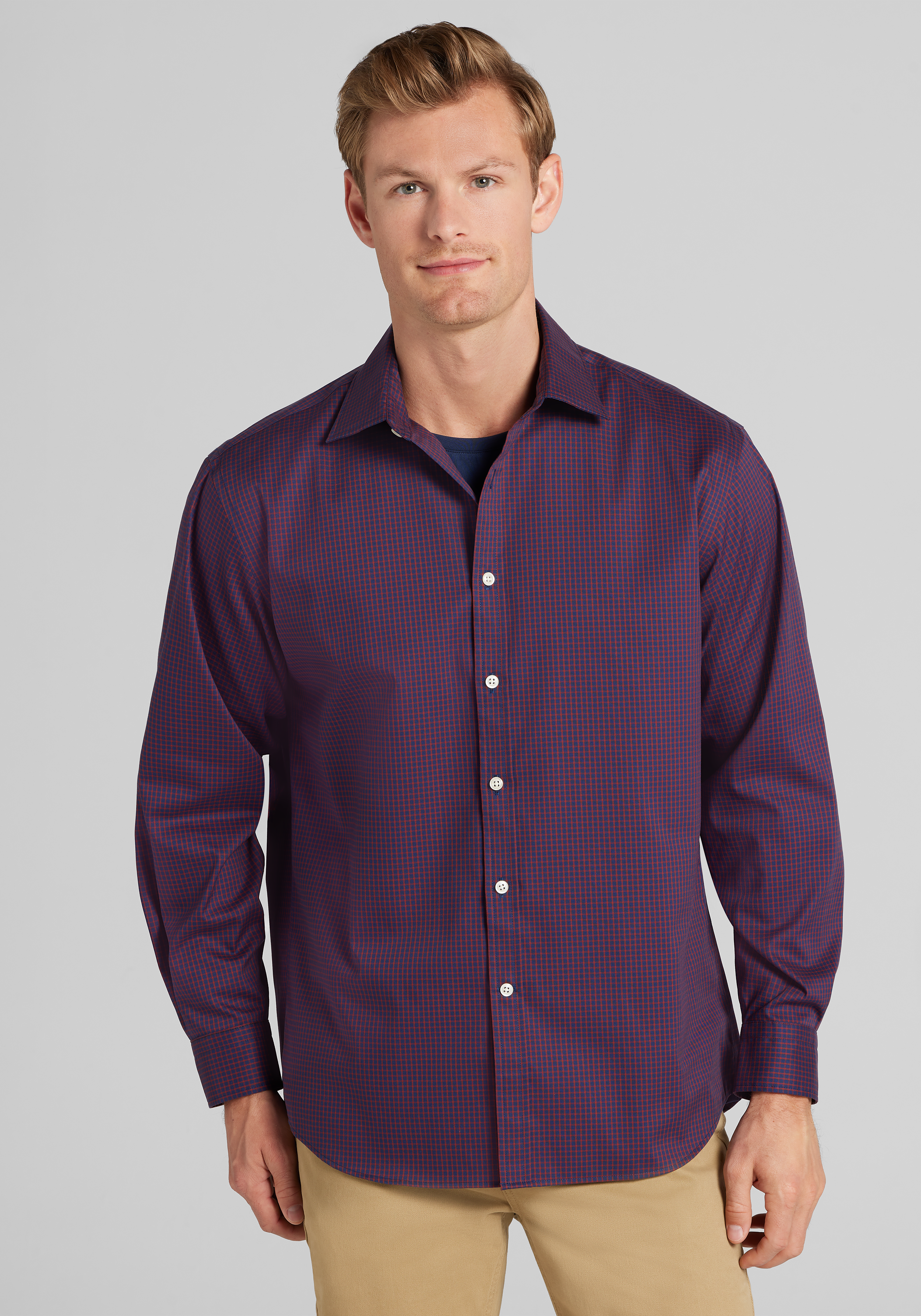 Men's Casual Tops, Traveler® Collection Traditional Fit Grid Check Button Up Shirt - Jos A Bank