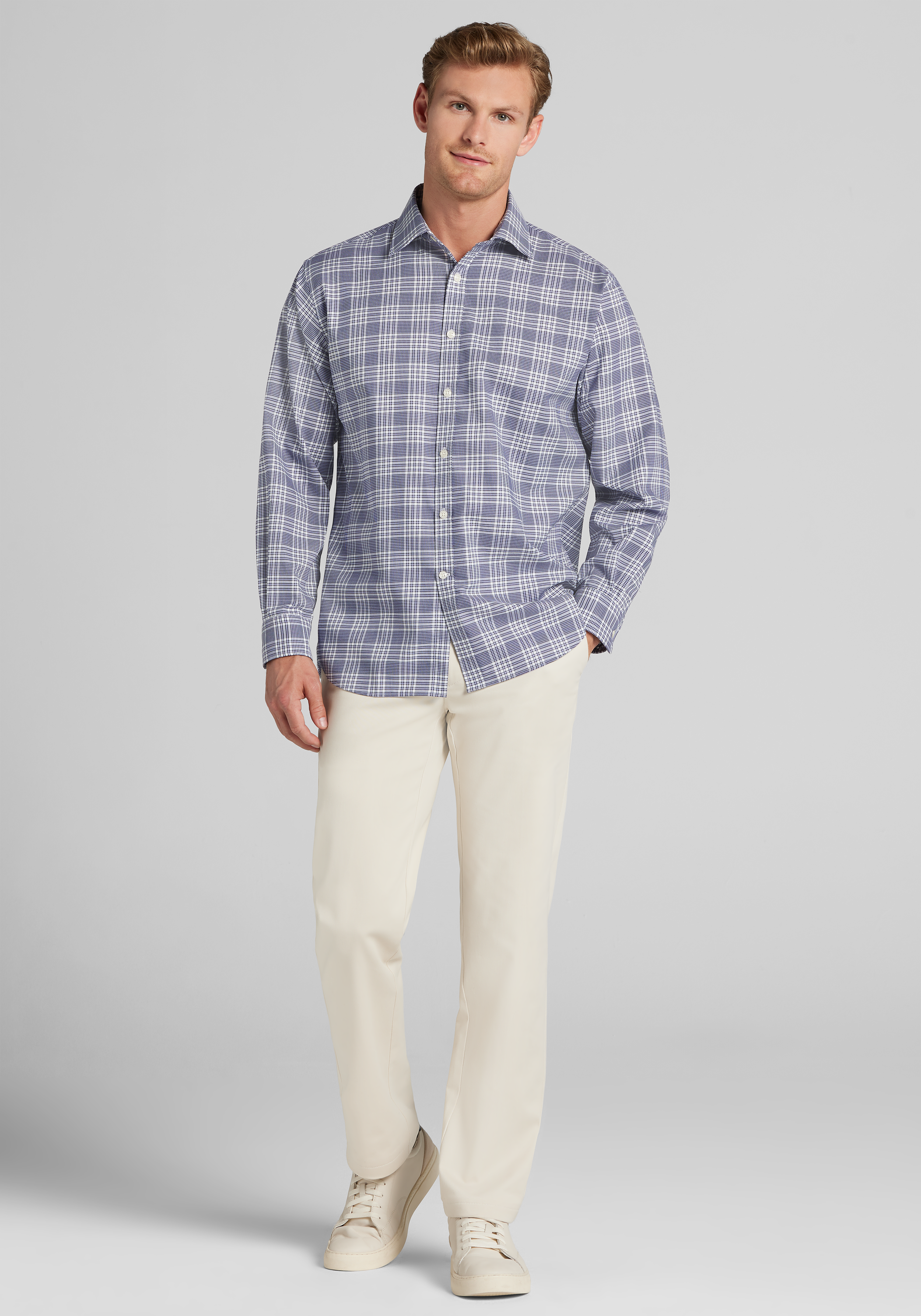 Traveler® Collection Traditional Fit Glen Plaid Button Up Shirt