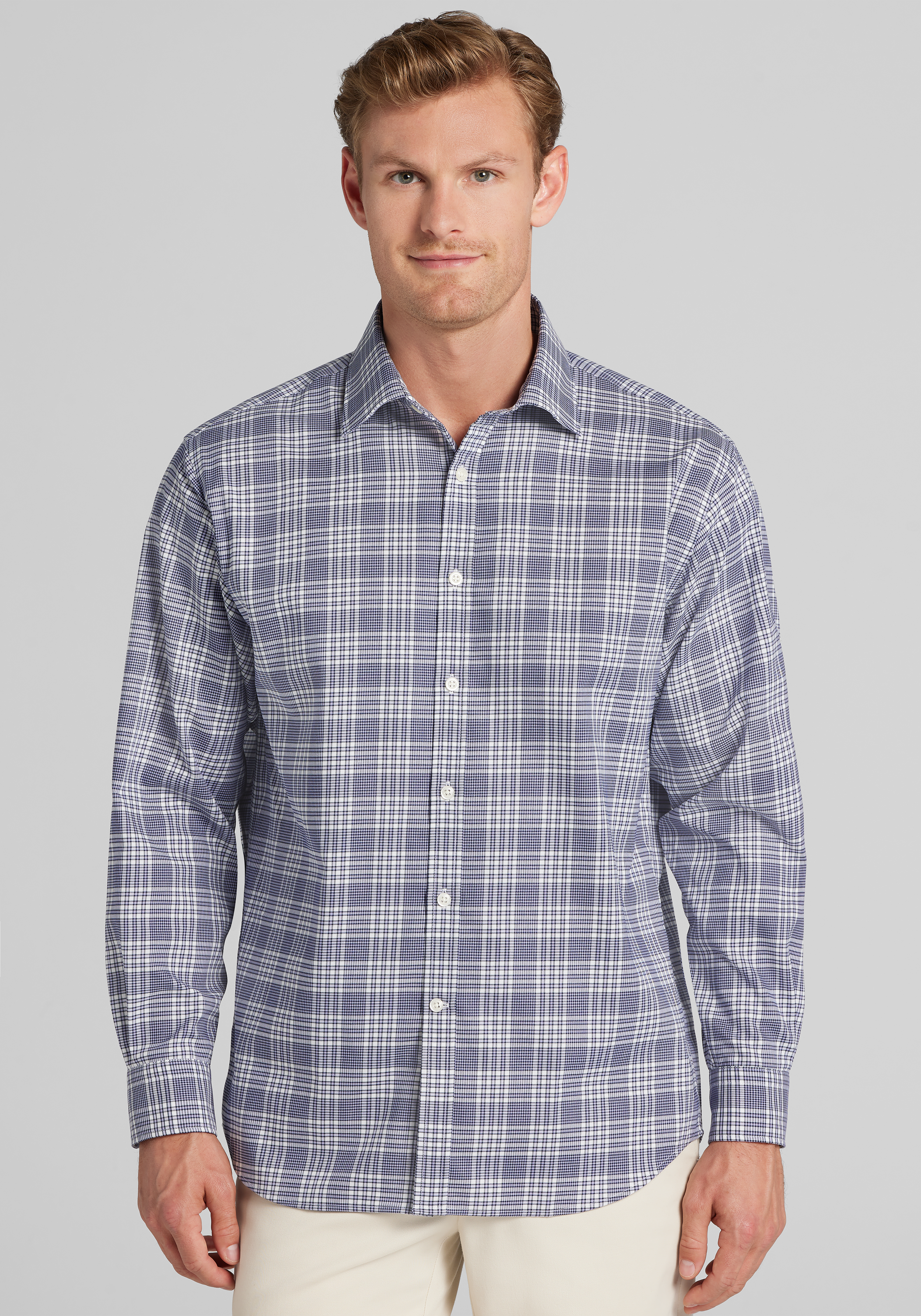 Men's FLYOUT_CATEGORY, Traveler® Collection Traditional Fit Glen Plaid Button Up Shirt - Big & Tall - Jos A Bank