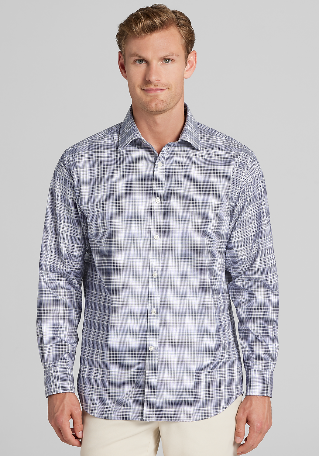 Traveler® Collection Traditional Fit Glen Plaid Button Up Shirt - Big & Tall