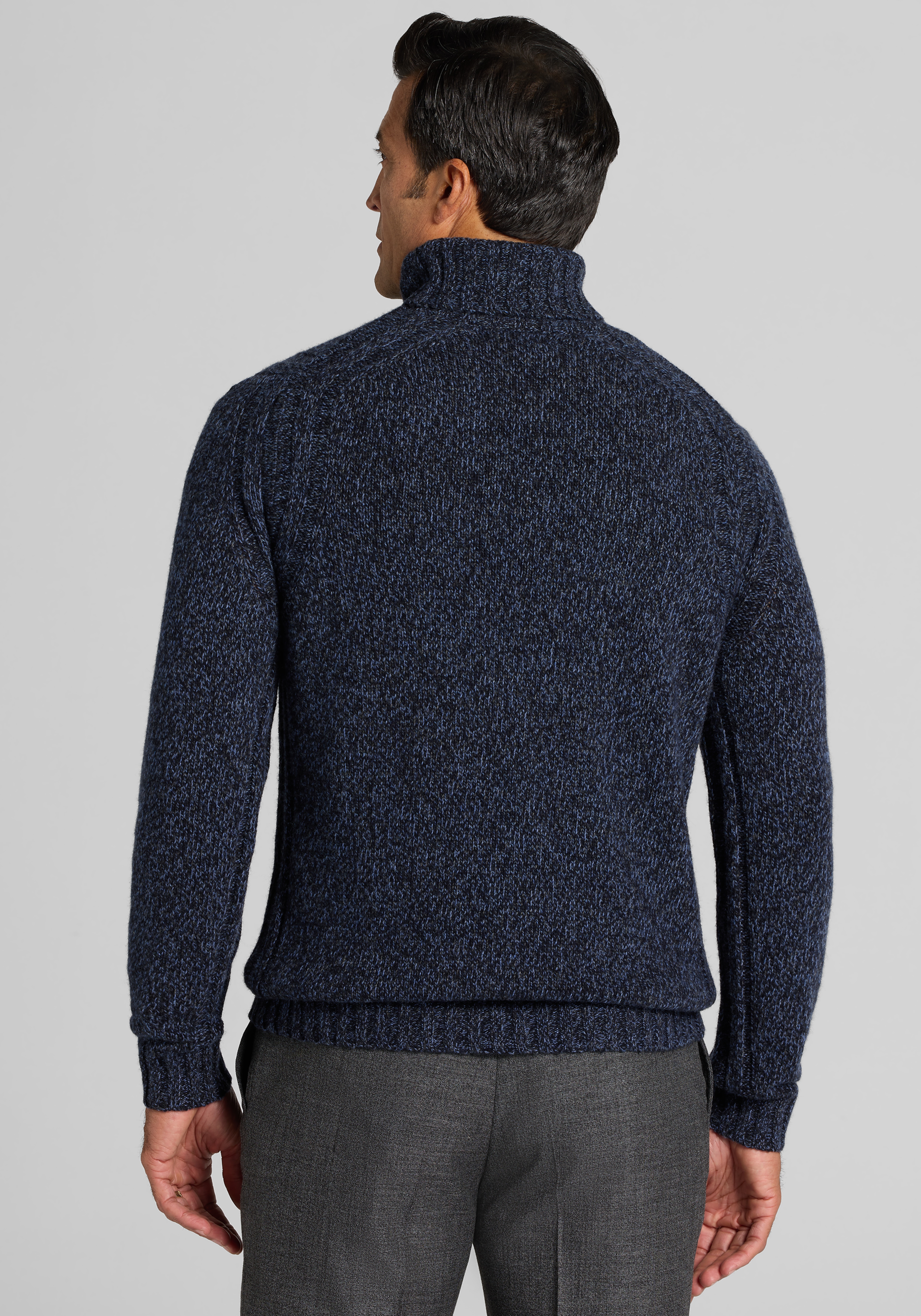 Jos. A. Bank Tailored Fit Marled Chunky Wool Blend Turtleneck Sweater