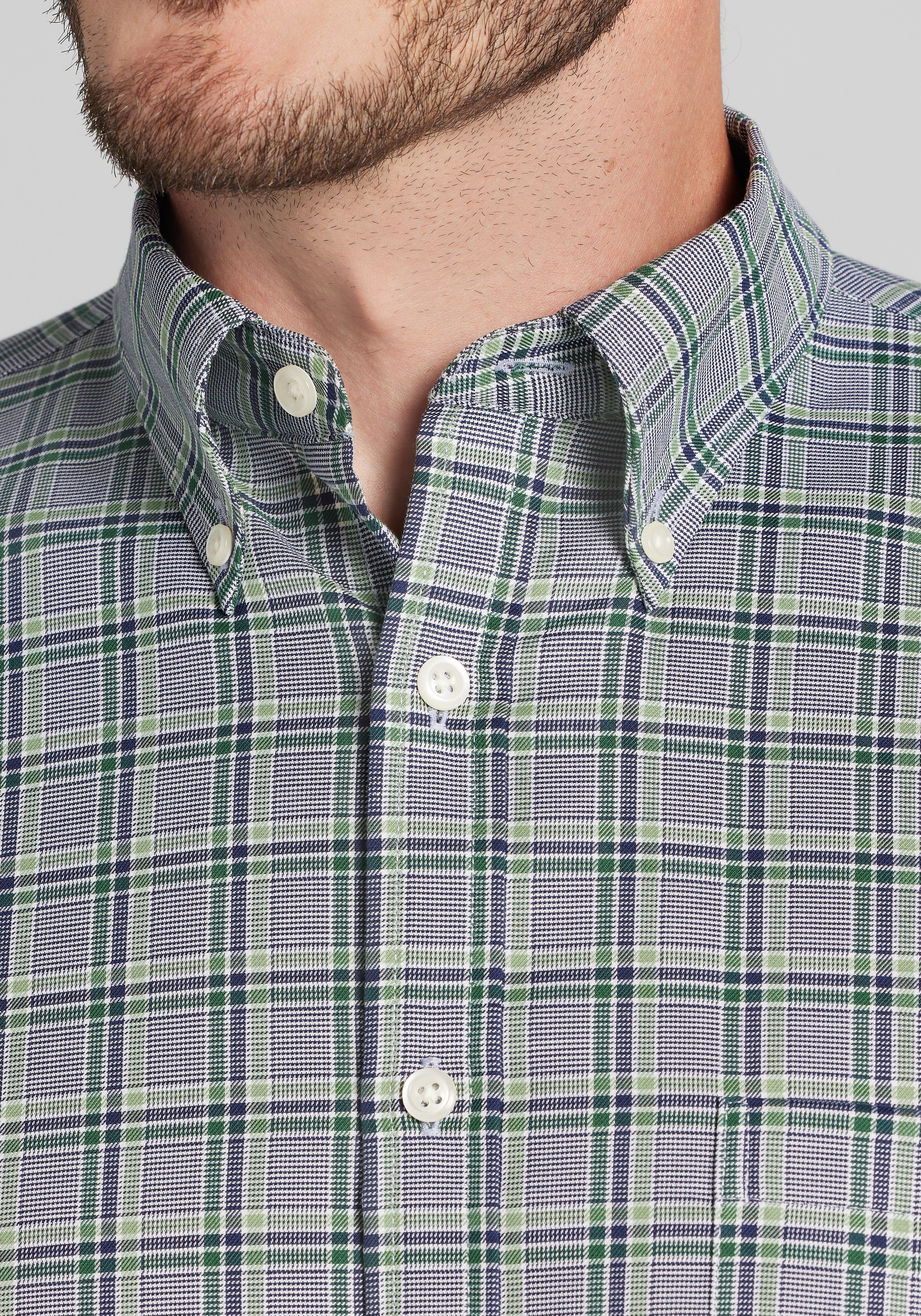 Traveler® Collection Tailored Fit Tartan Check Button Up Shirt
