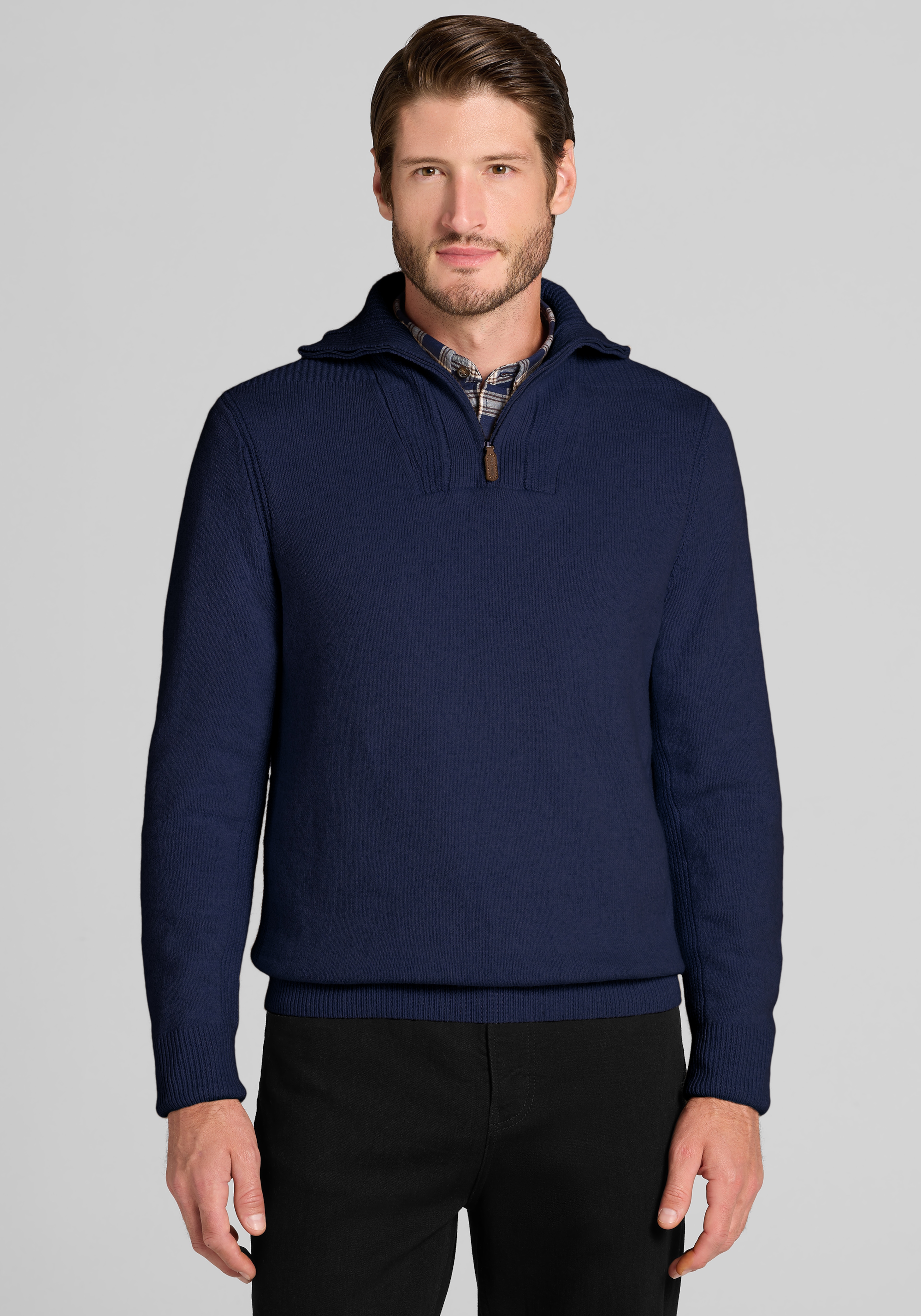 Jos. A. Bank Tailored Fit Wool Blend Funnel Neck Quarter-Zip Sweater
