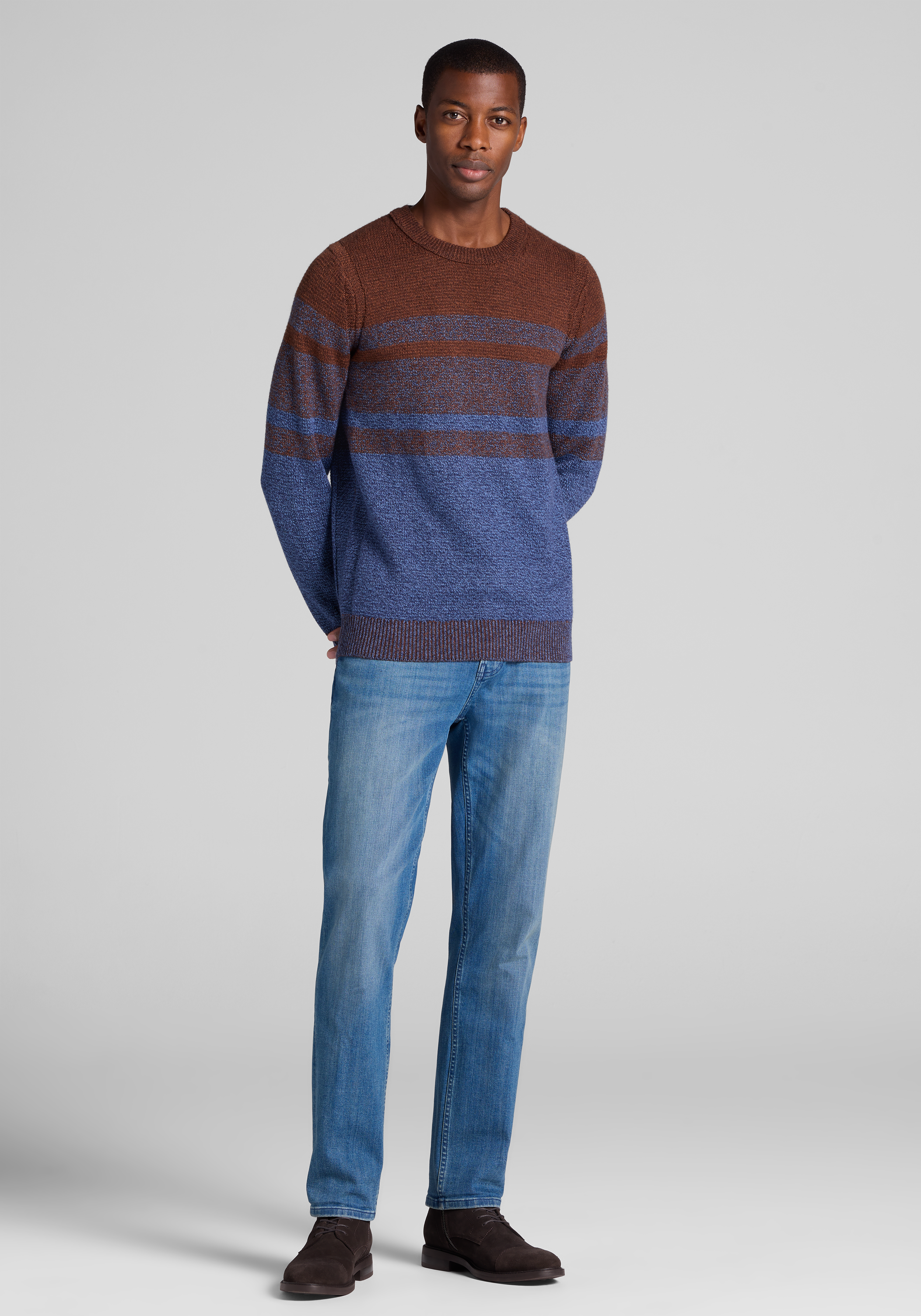 Jos. A. Bank Tailored Fit Marled Stripe Crew Neck Sweater