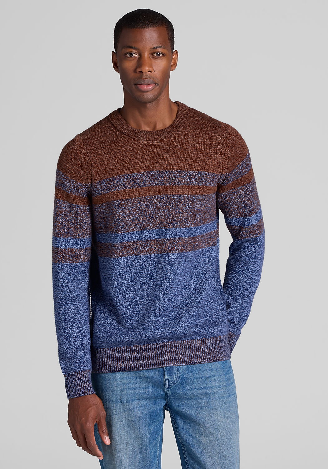 Jos. A. Bank Tailored Fit Marled Stripe Crew Neck Sweater - Big & Tall