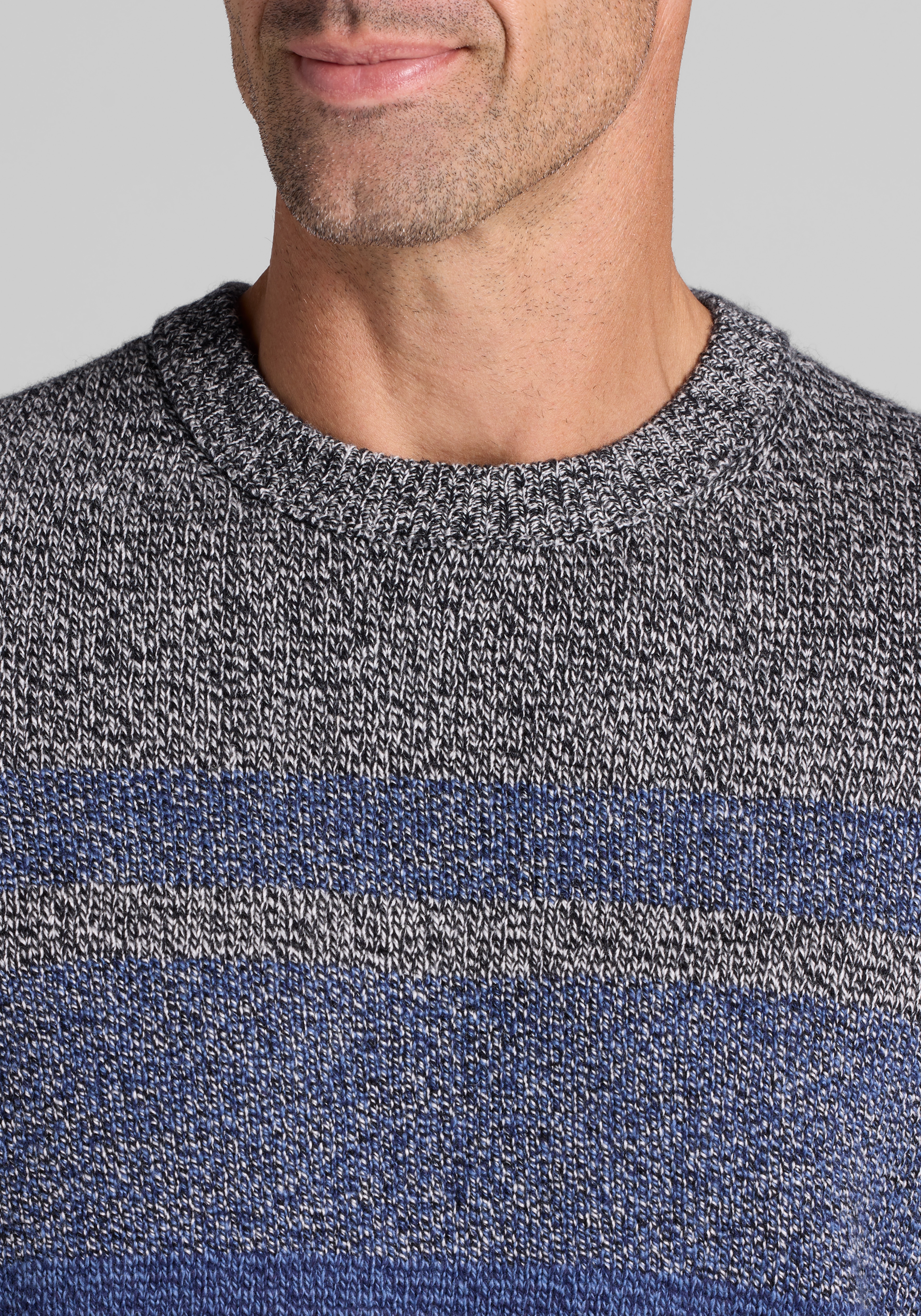 Jos. A. Bank Tailored Fit Wool Blend Marled Stripe Crew Neck Sweater