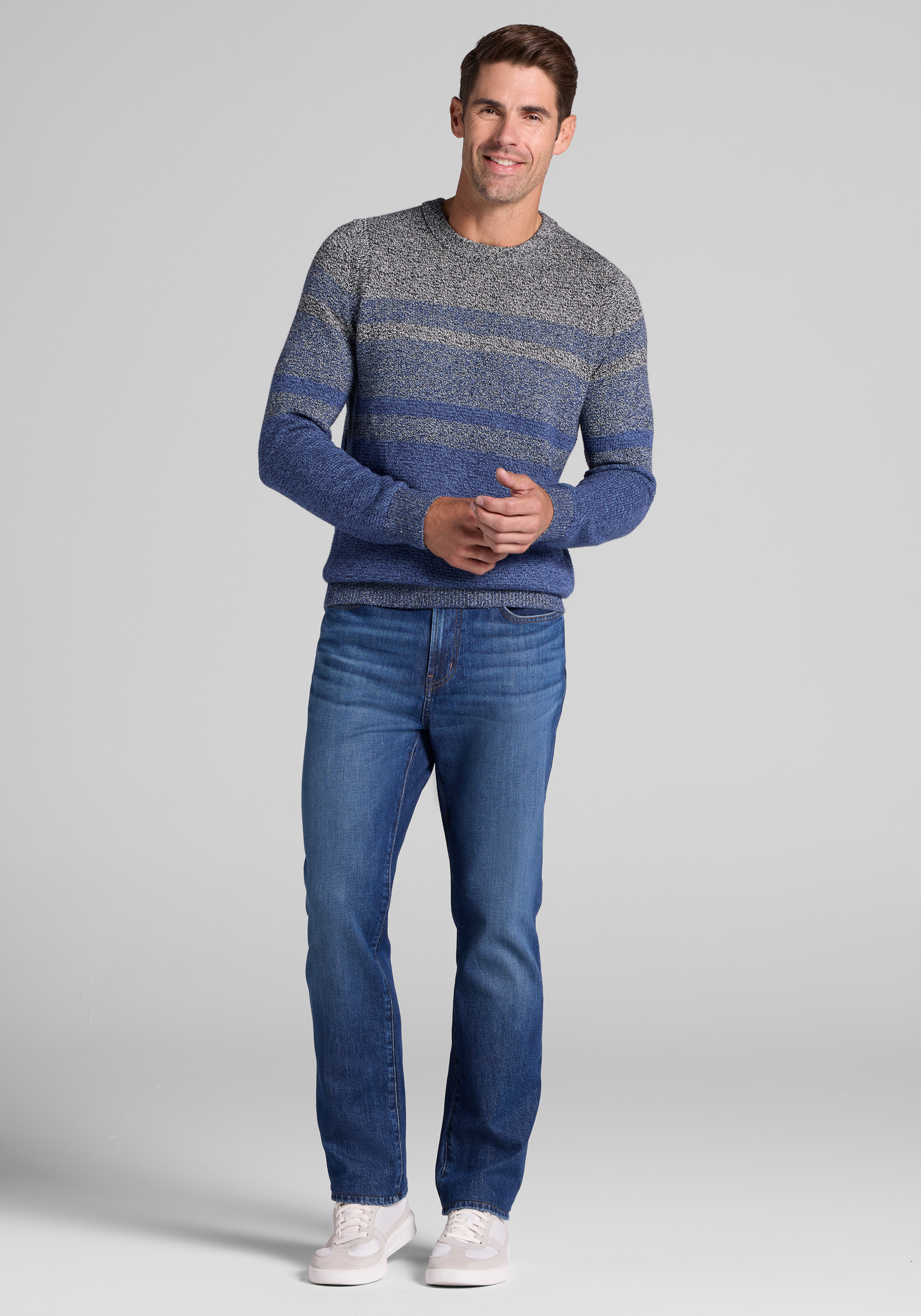 Jos. A. Bank Tailored Fit Wool Blend Marled Stripe Crew Neck Sweater