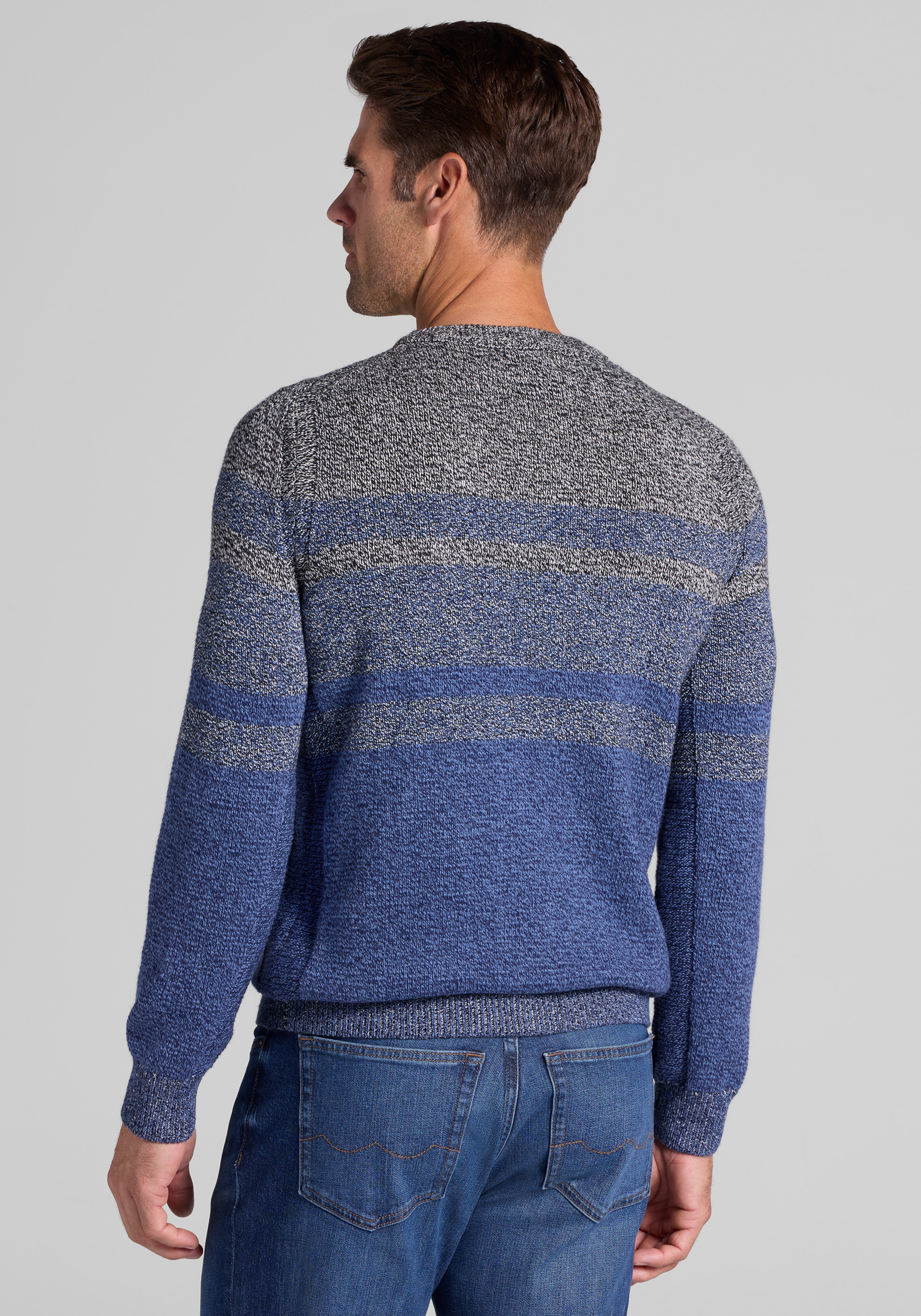 Jos. A. Bank Tailored Fit Wool Blend Marled Stripe Crew Neck Sweater
