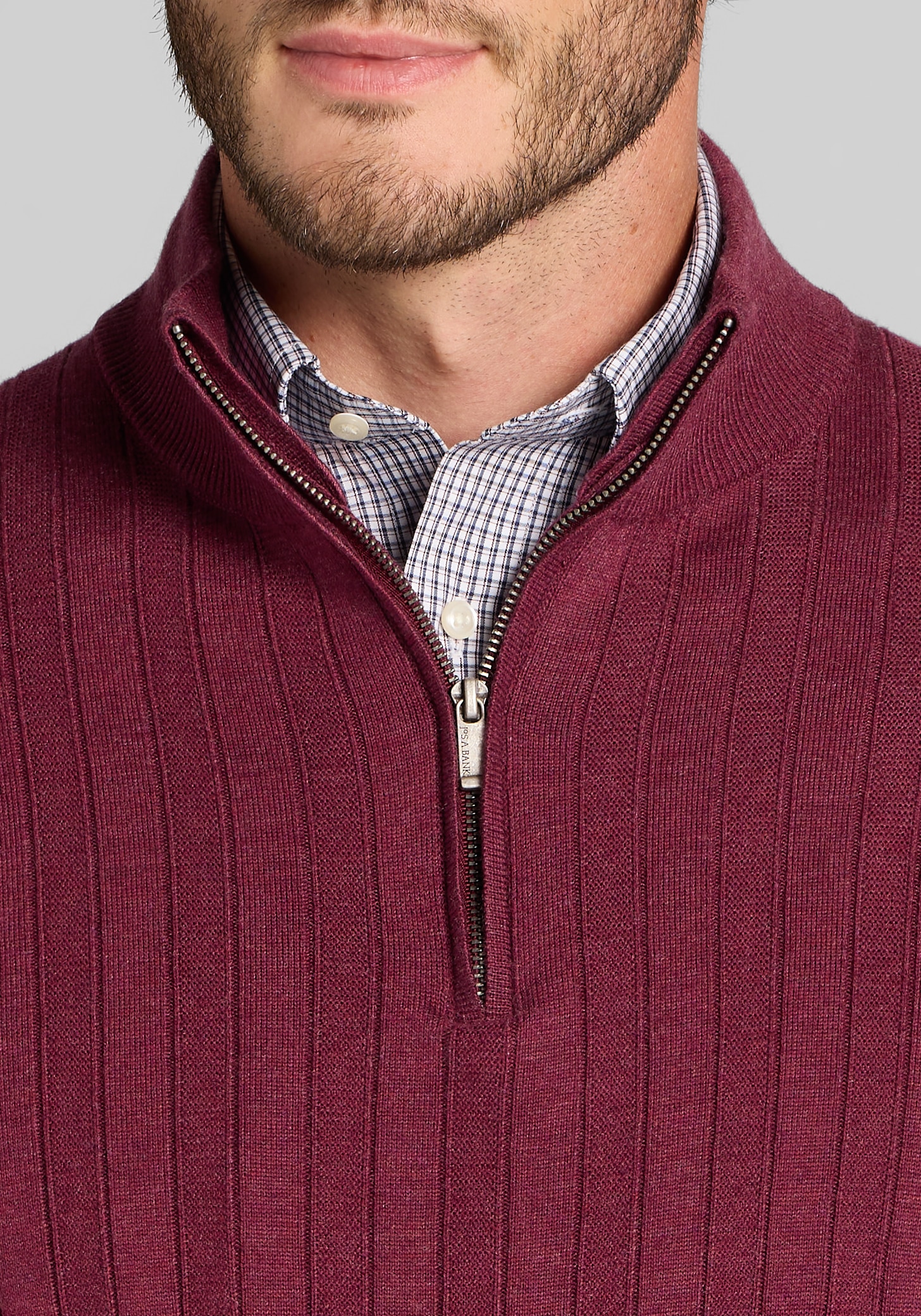 Jos. A. Bank Tailored Fit Textured Stripe Quarter-Zip Sweater