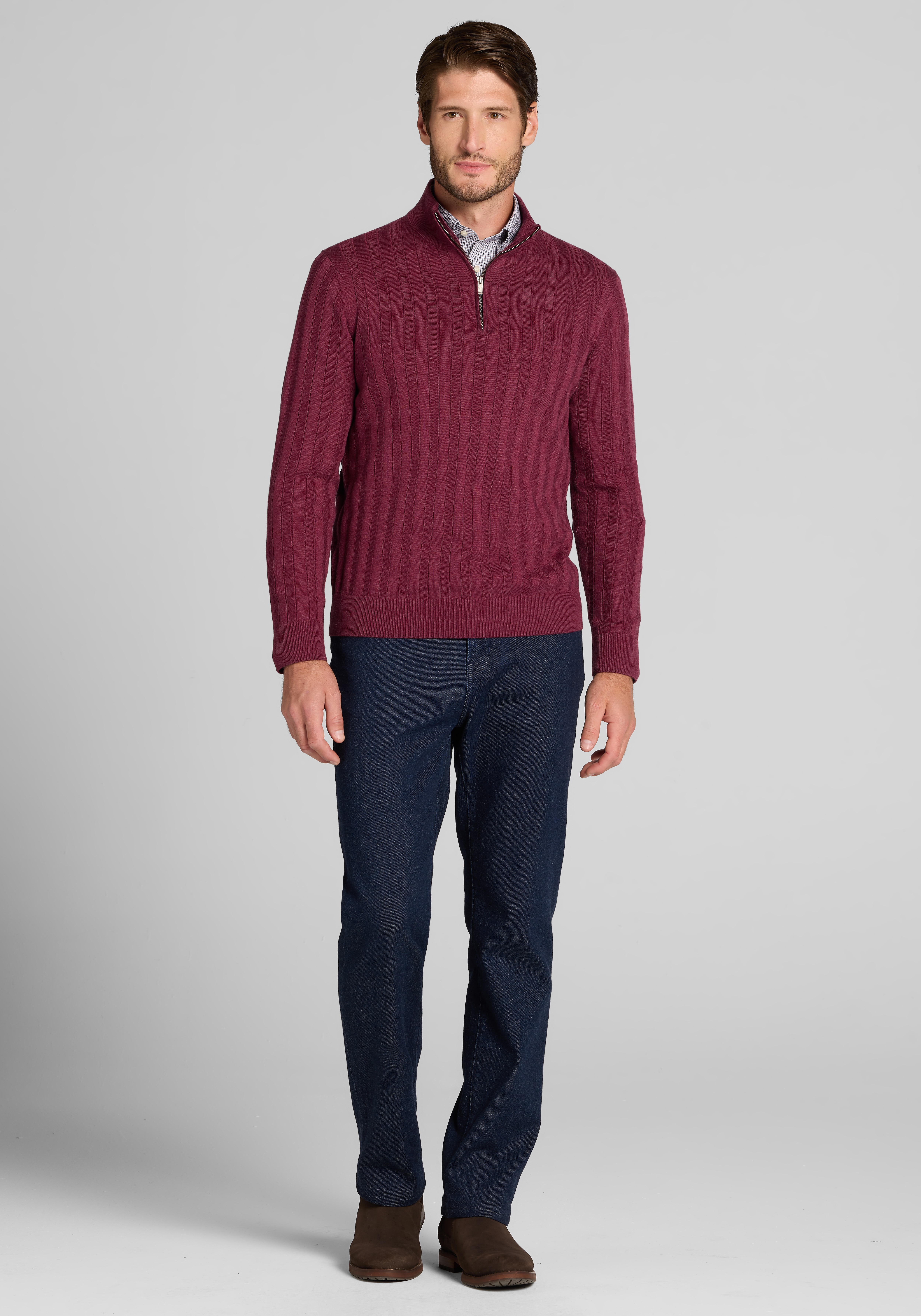 Jos. A. Bank Tailored Fit Textured Stripe Quarter-Zip Sweater
