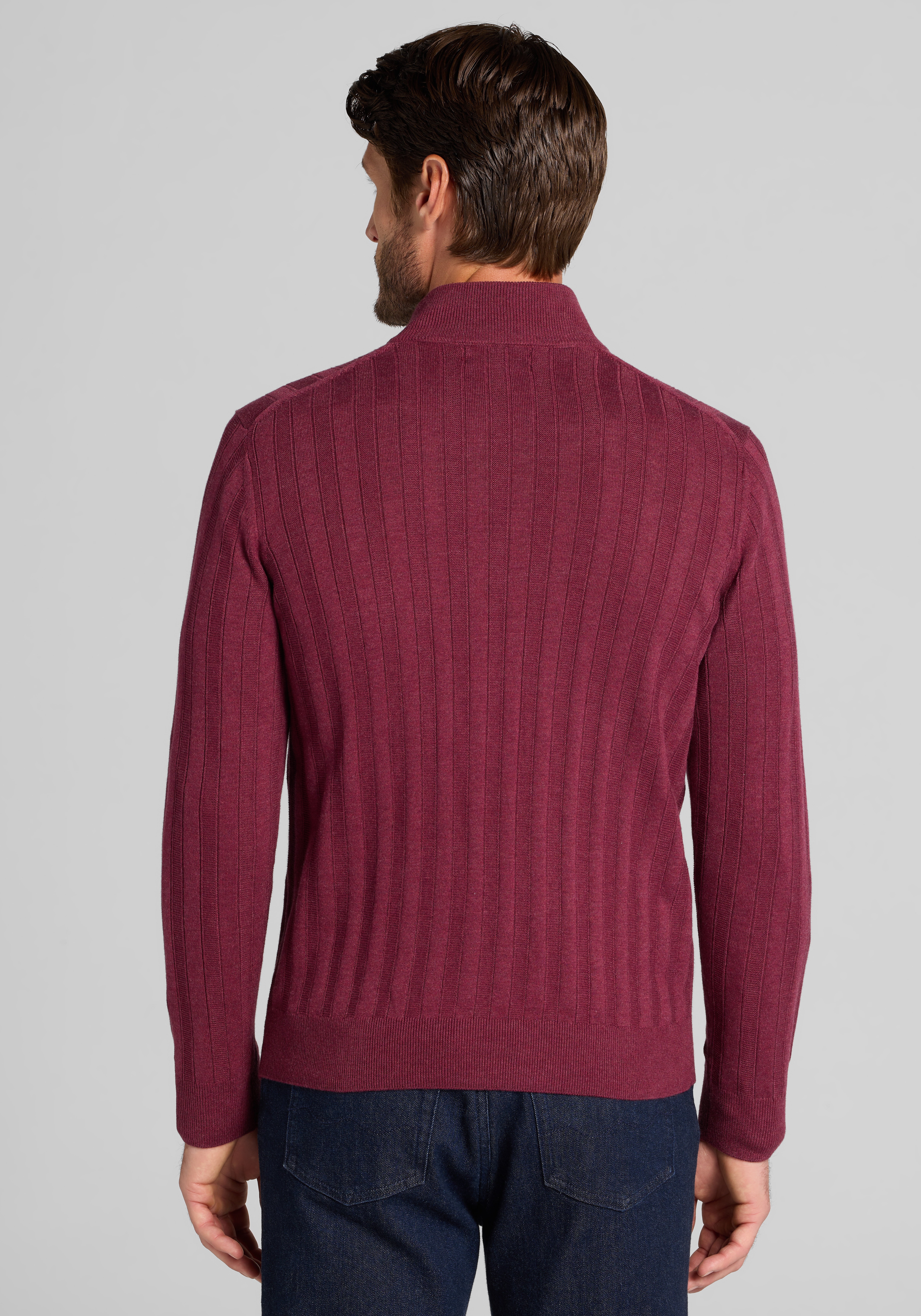 Jos. A. Bank Tailored Fit Textured Stripe Quarter-Zip Sweater