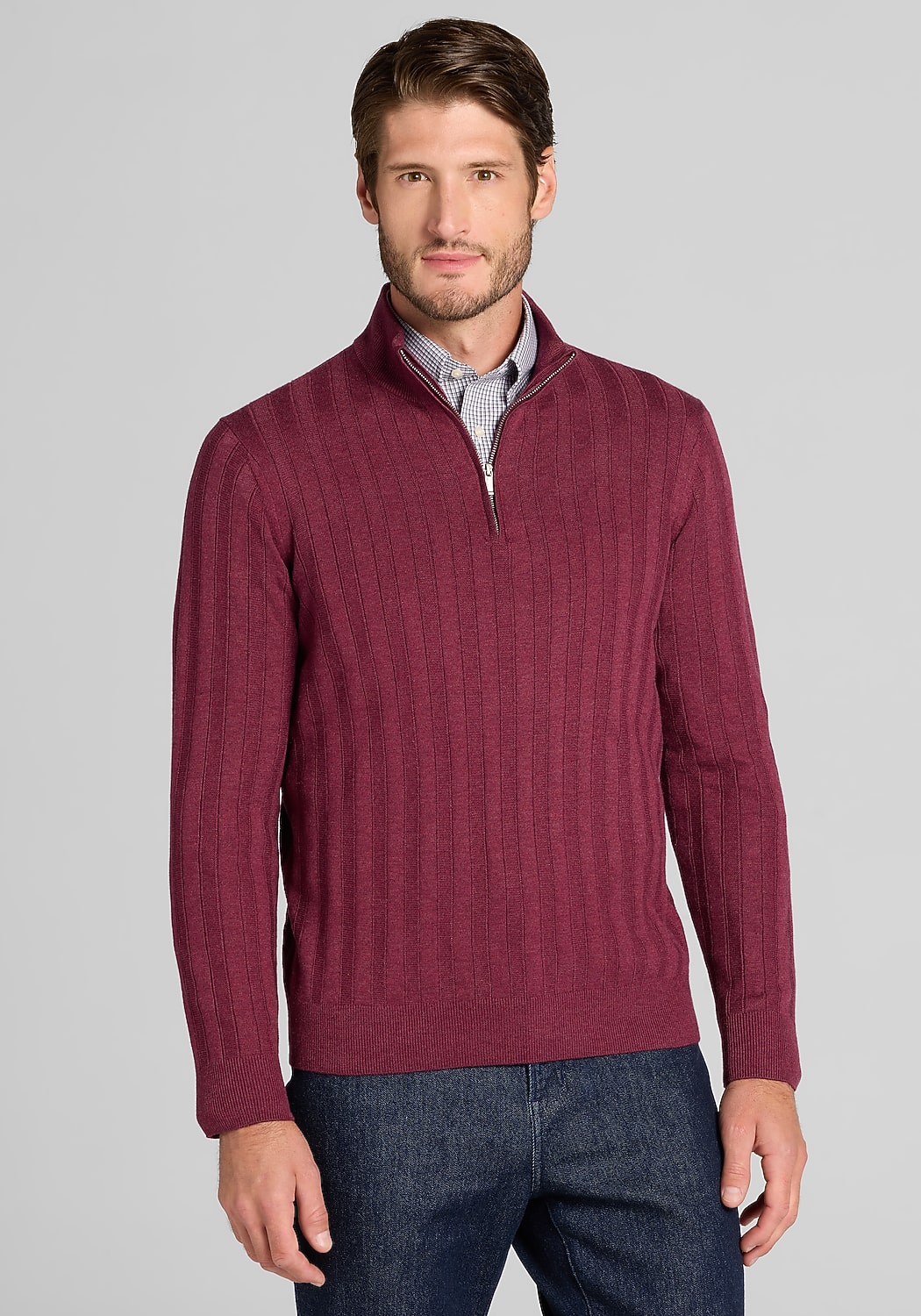 Jos. A. Bank Tailored Fit Textured Stripe Quarter-Zip Sweater