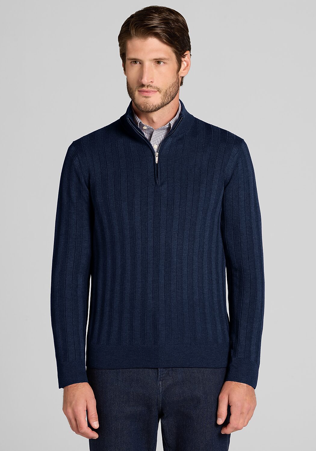 Jos. A. Bank Tailored Fit Textured Stripe Quarter-Zip Sweater - Big & Tall