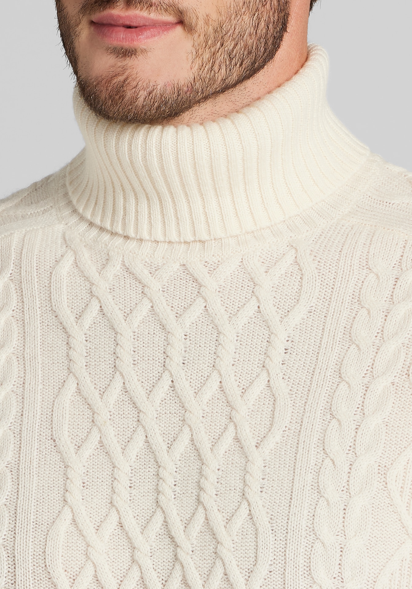 Reserve Collection Tailored Fit Cashmere Blend Cable Knit Turtleneck Sweater