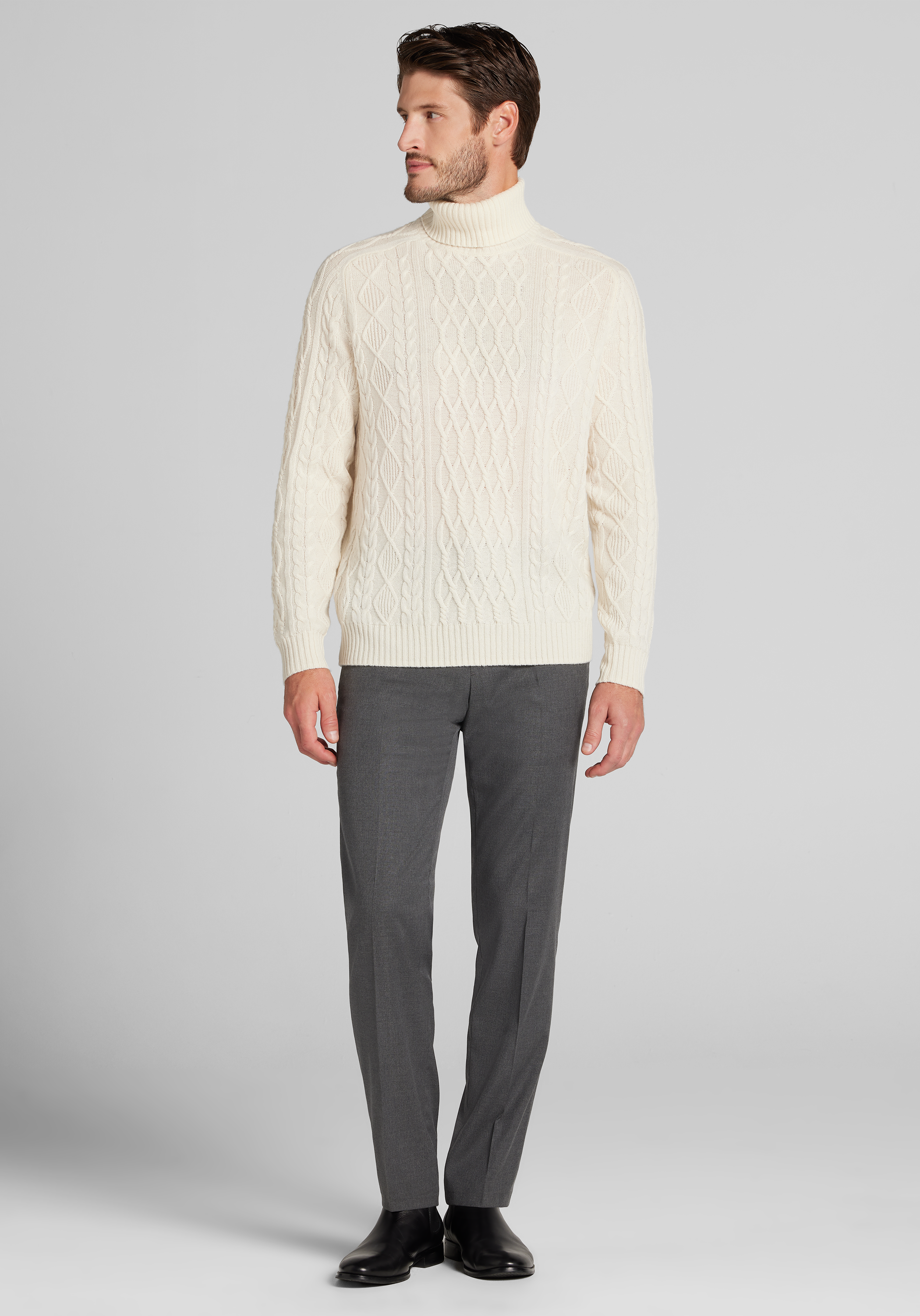 Reserve Collection Tailored Fit Cashmere Blend Cable Knit Turtleneck Sweater