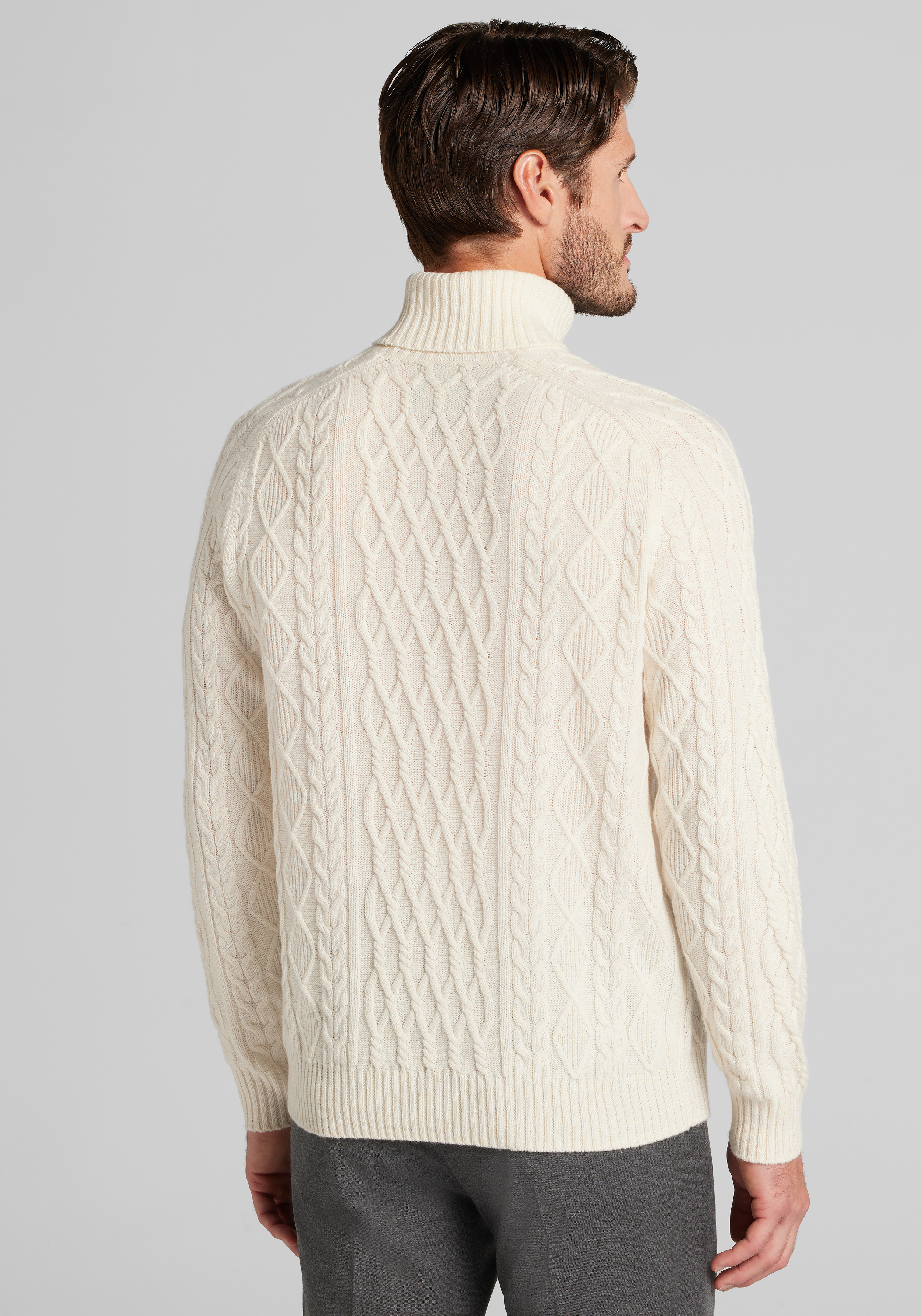 Reserve Collection Tailored Fit Cashmere Blend Cable Knit Turtleneck Sweater