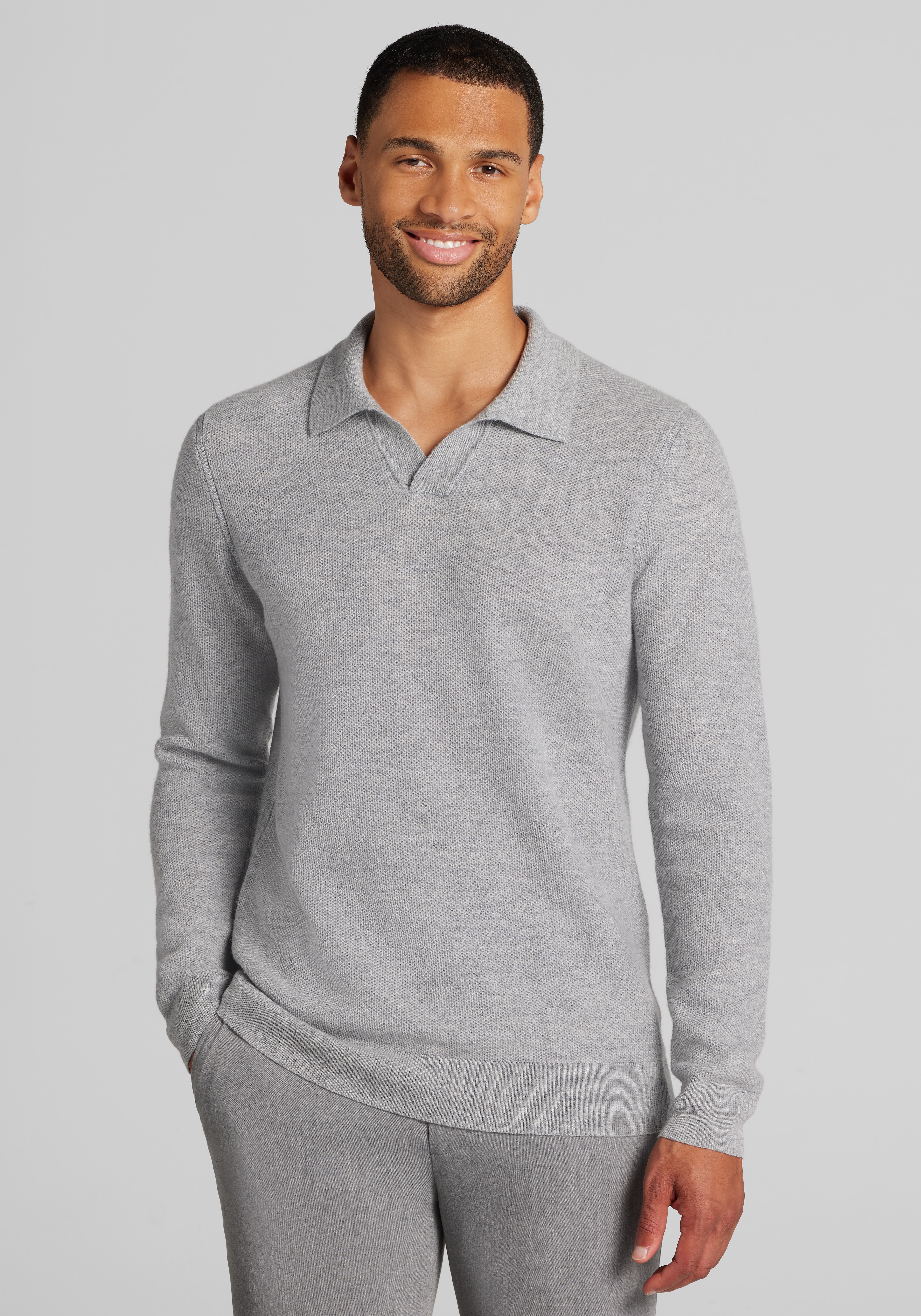 Men's Sweaters, Reserve Collection Tailored Fit Johnny Collar Polo Sweater - Jos A Bank