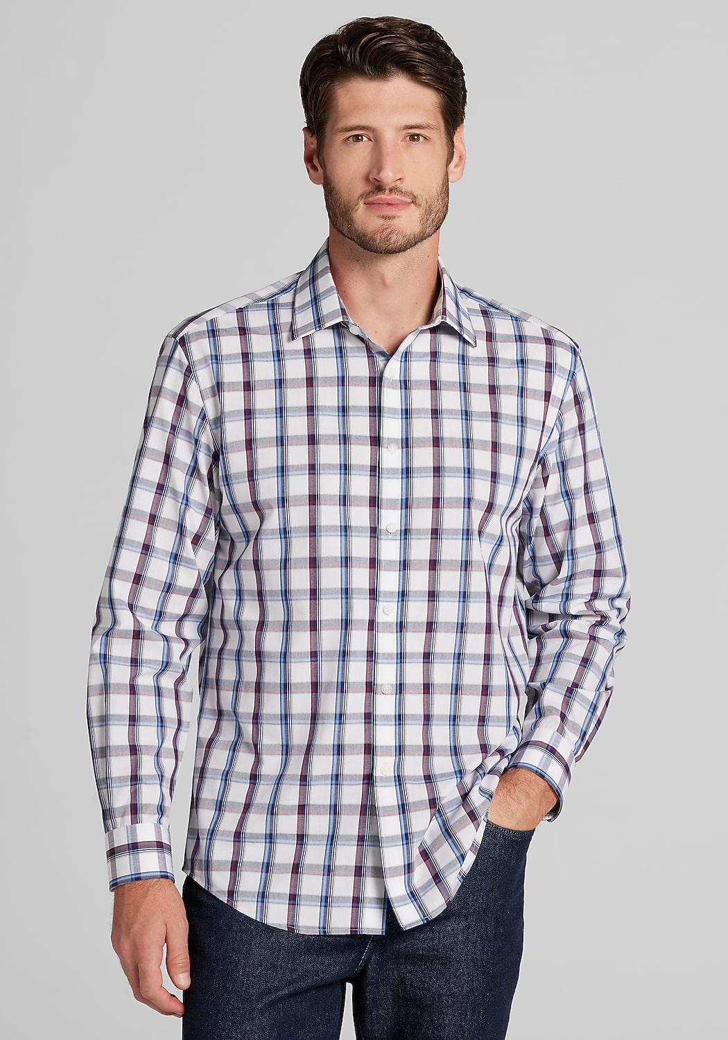 1905 Collection Tailored Fit Large Plaid Button Up Shirt