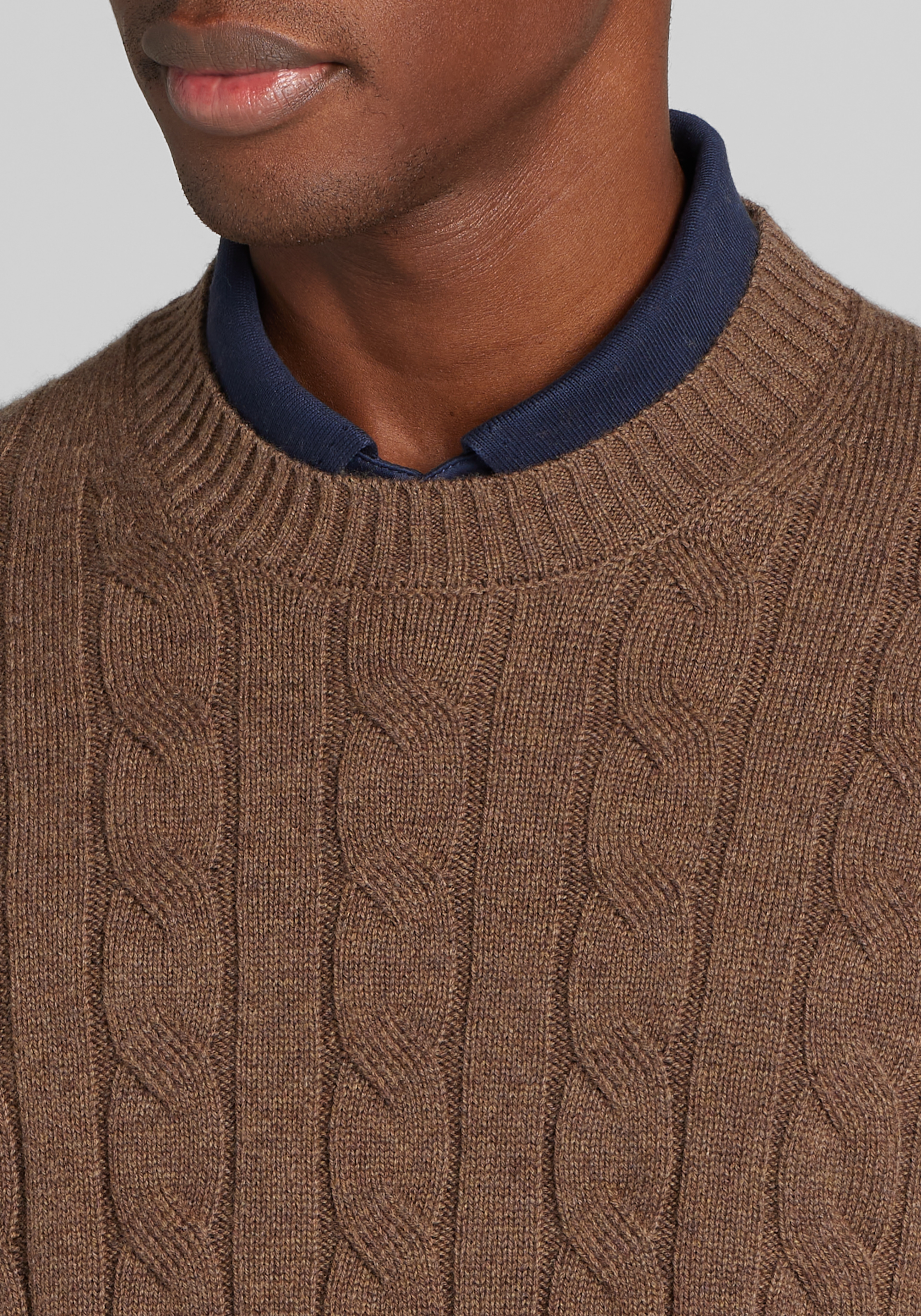 Reserve Tailored Fit Cable-Knit Crewneck Cashmere Blend Sweater