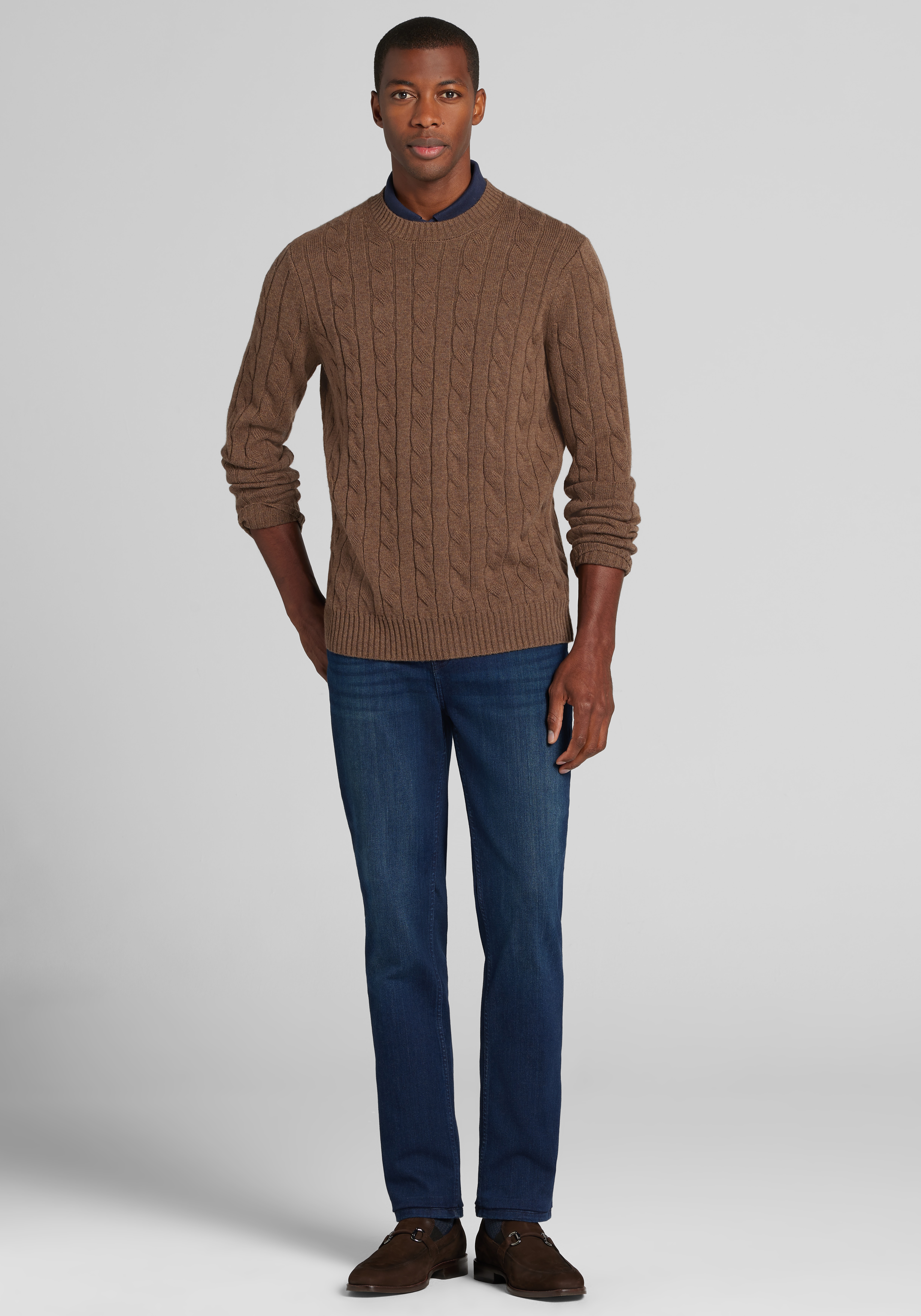 Reserve Collection Tailored Fit Cable-Knit Crewneck Sweater