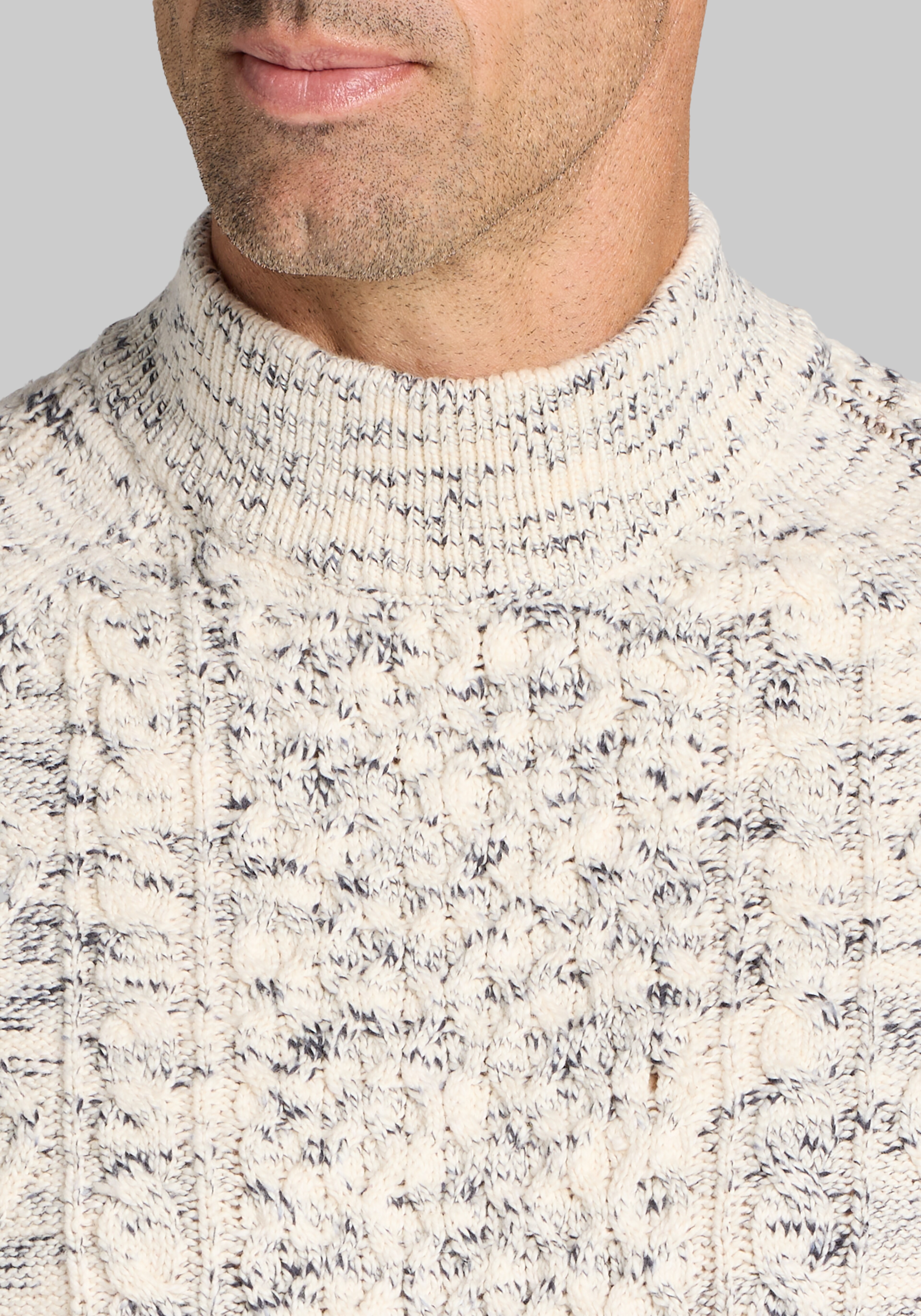 Jos. A. Bank Tailored Fit Soft Speckled Cable-Knit Mock Neck Sweater