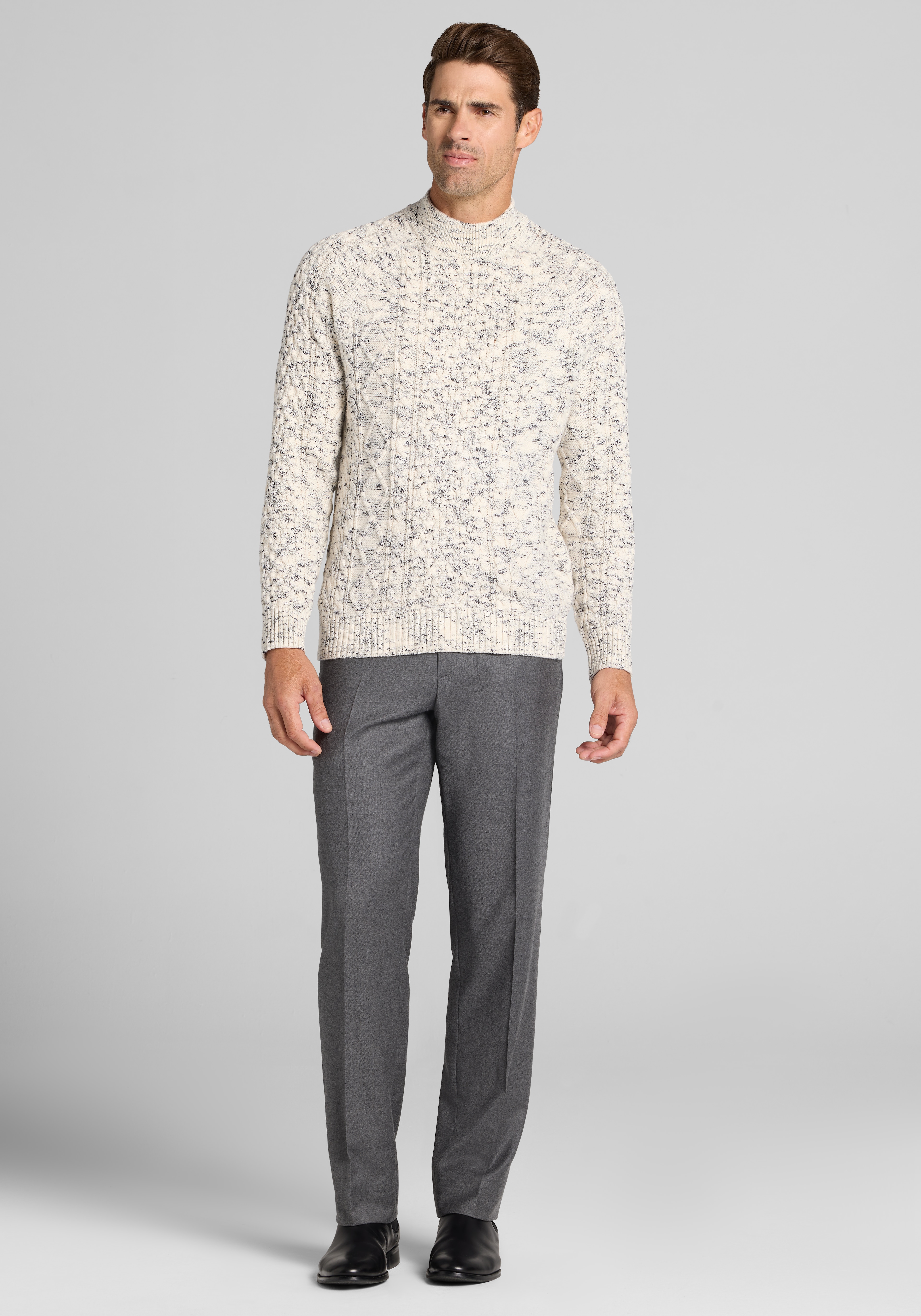 Jos. A. Bank Tailored Fit Soft Speckled Cable-Knit Mock Neck Sweater
