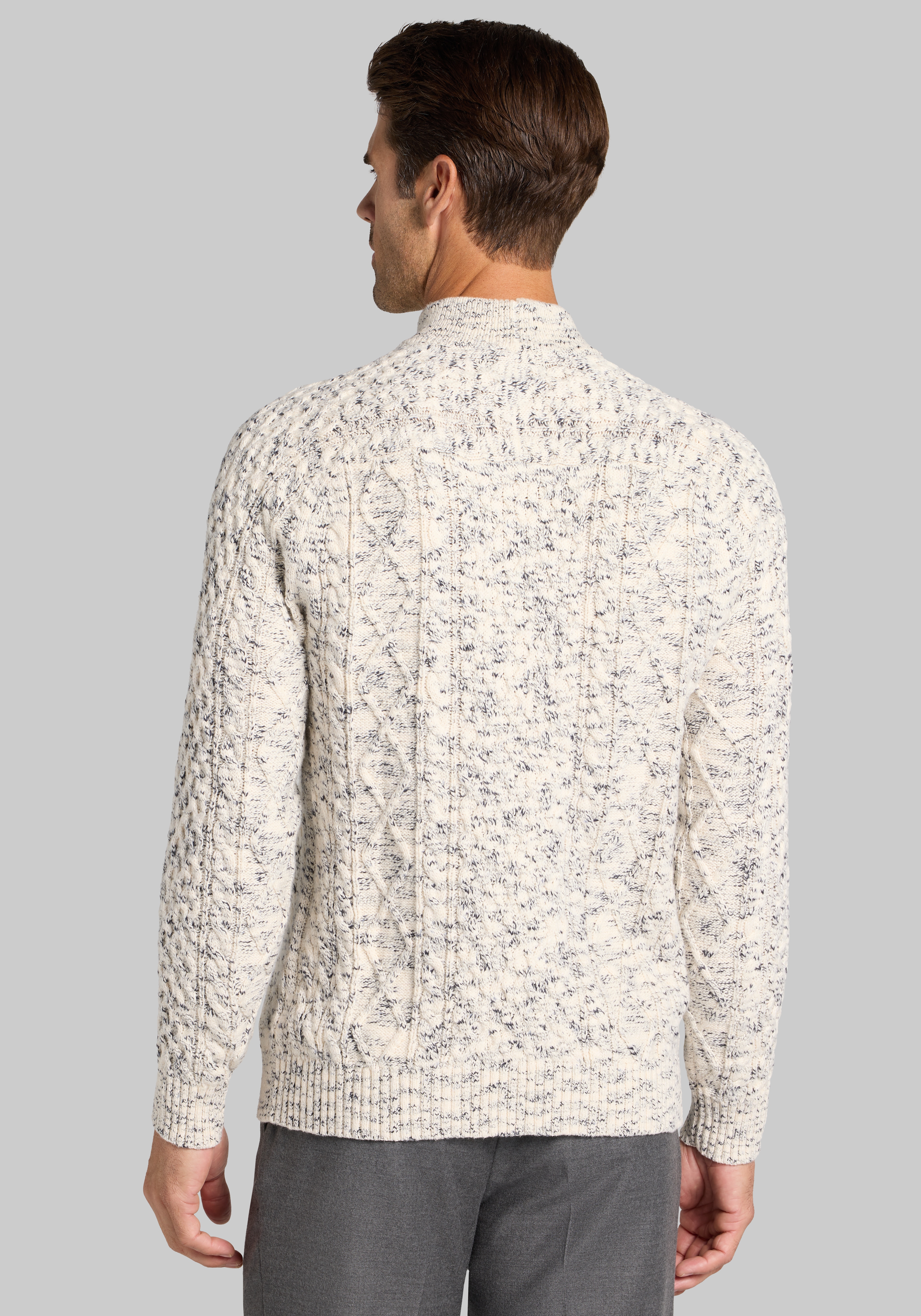 Jos. A. Bank Tailored Fit Soft Speckled Cable-Knit Mock Neck Sweater
