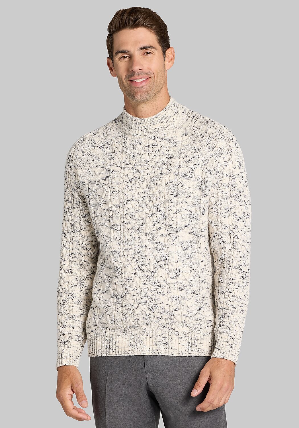 Jos. A. Bank Tailored Fit Soft Speckled Cable-Knit Mock Neck Sweater