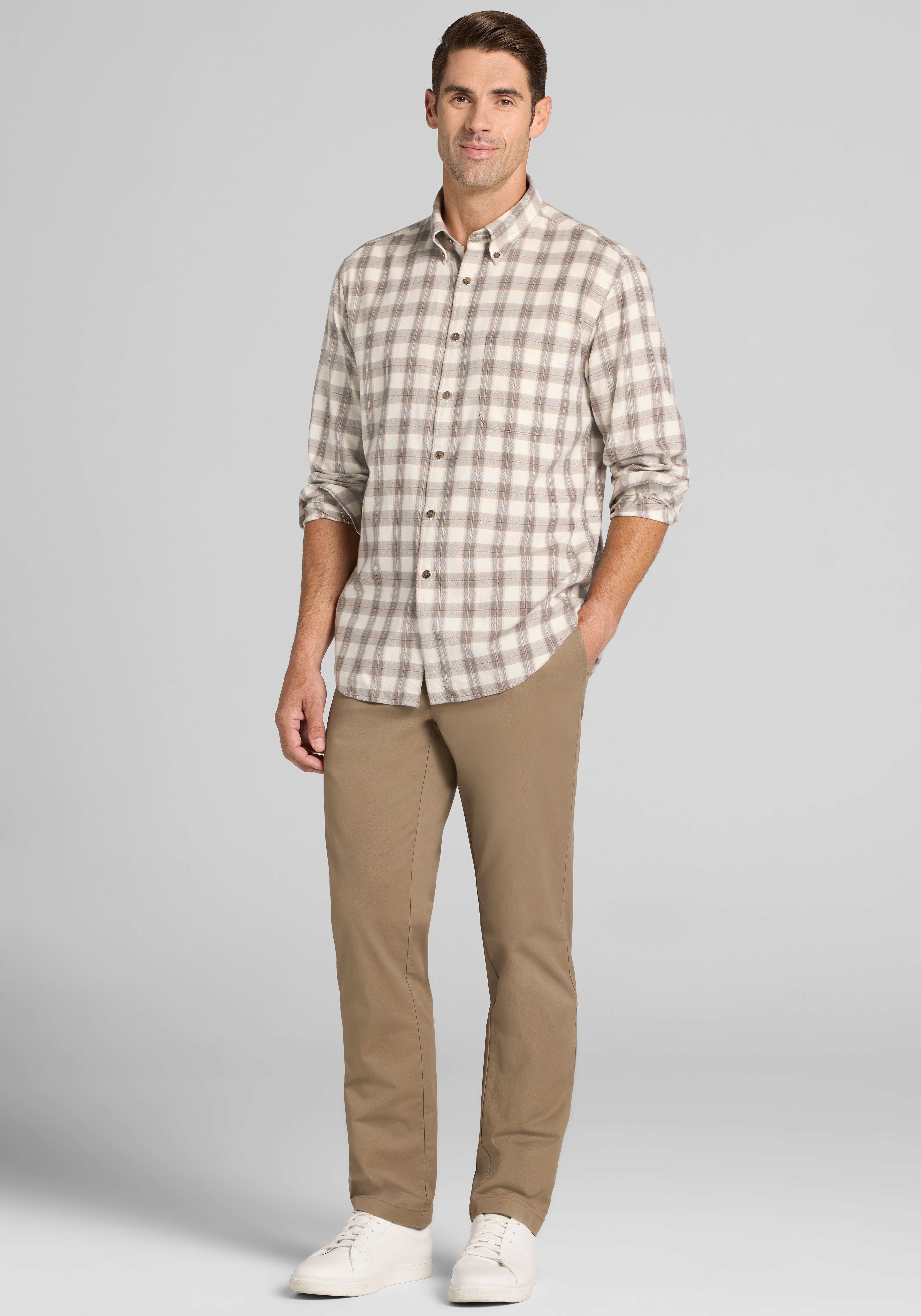 Jos. A. Bank Tailored Fit Plaid Peached Button Up Shirt