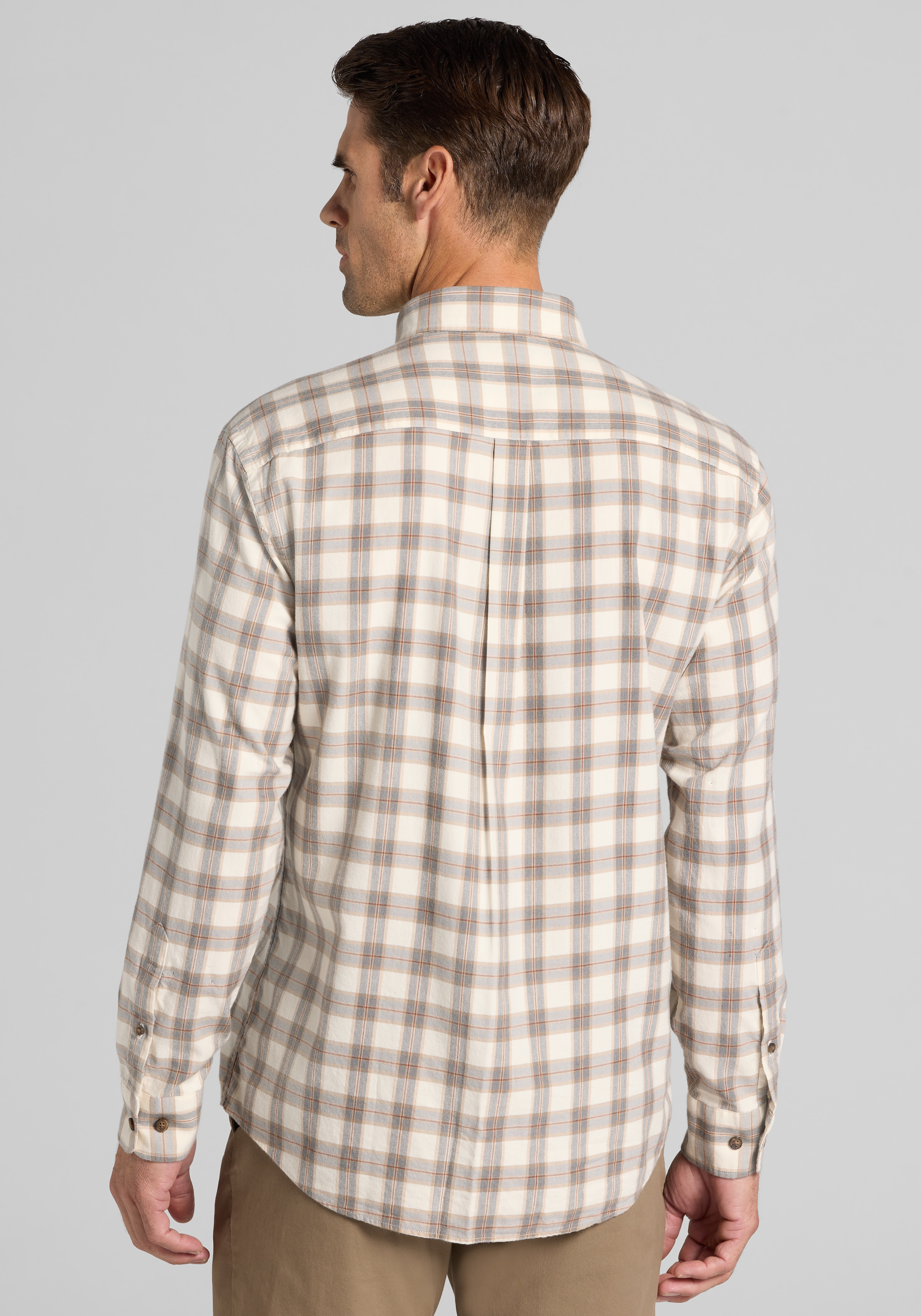 Jos. A. Bank Tailored Fit Plaid Peached Button Up Shirt