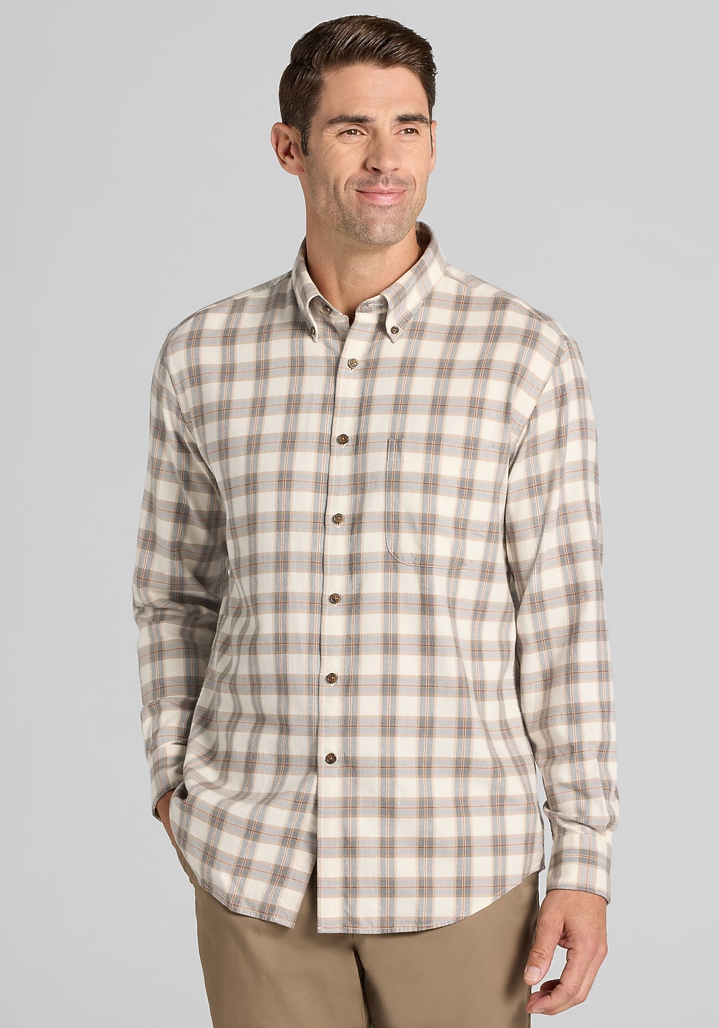 Jos. A. Bank Tailored Fit Plaid Peached Button Up Shirt