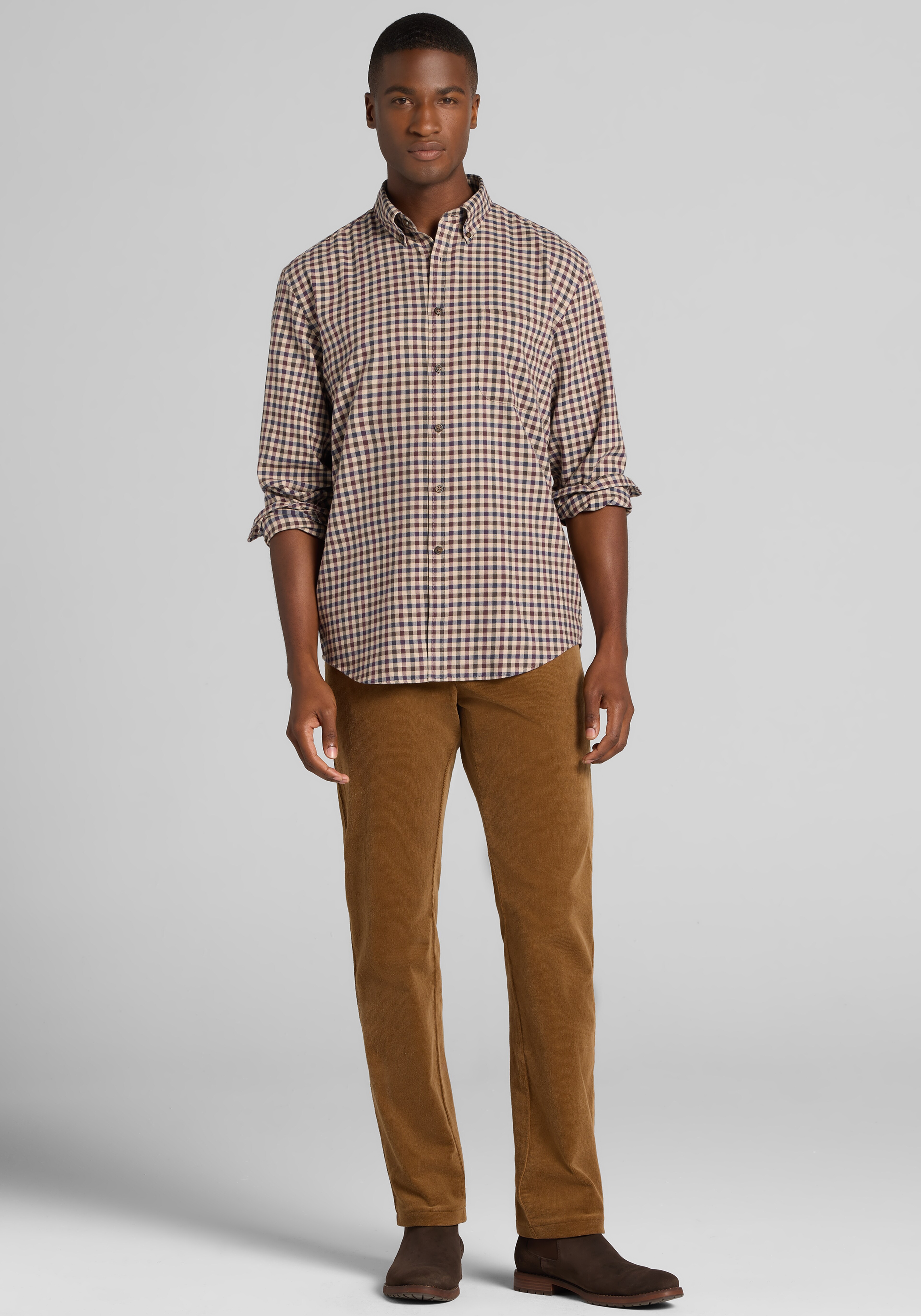 Jos. A. Bank Tailored Fit Check Peached Button Up Shirt