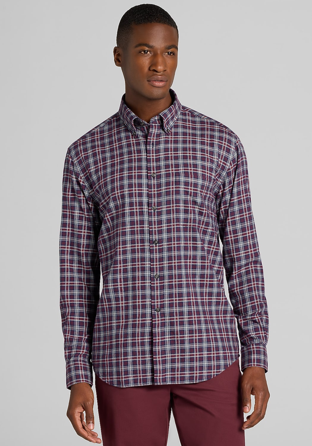 Jos. A. Bank Tailored Fit Plaid Button Up Shirt