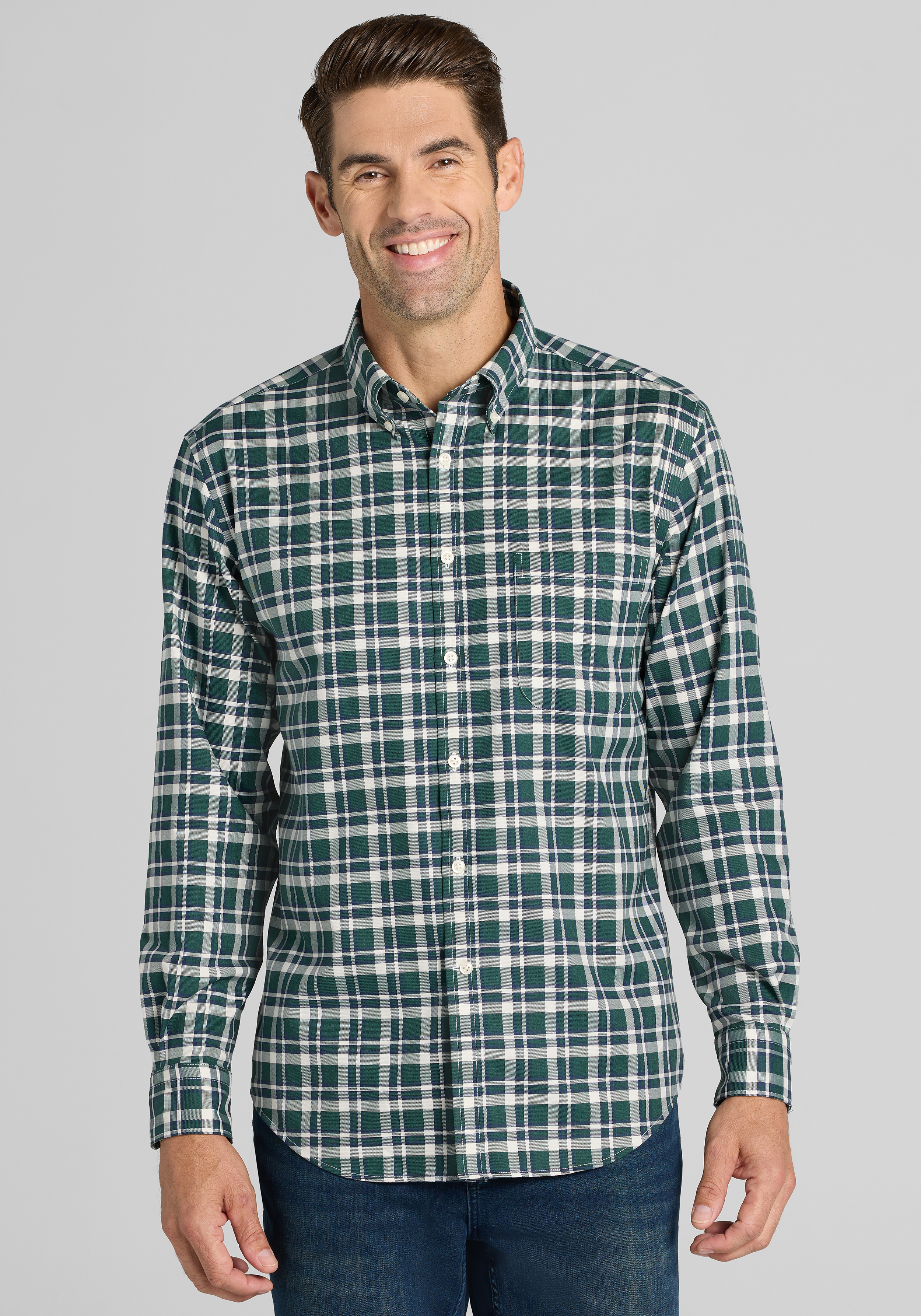 Traveler Collection® Tailored Fit Large Check Button Up Shirt