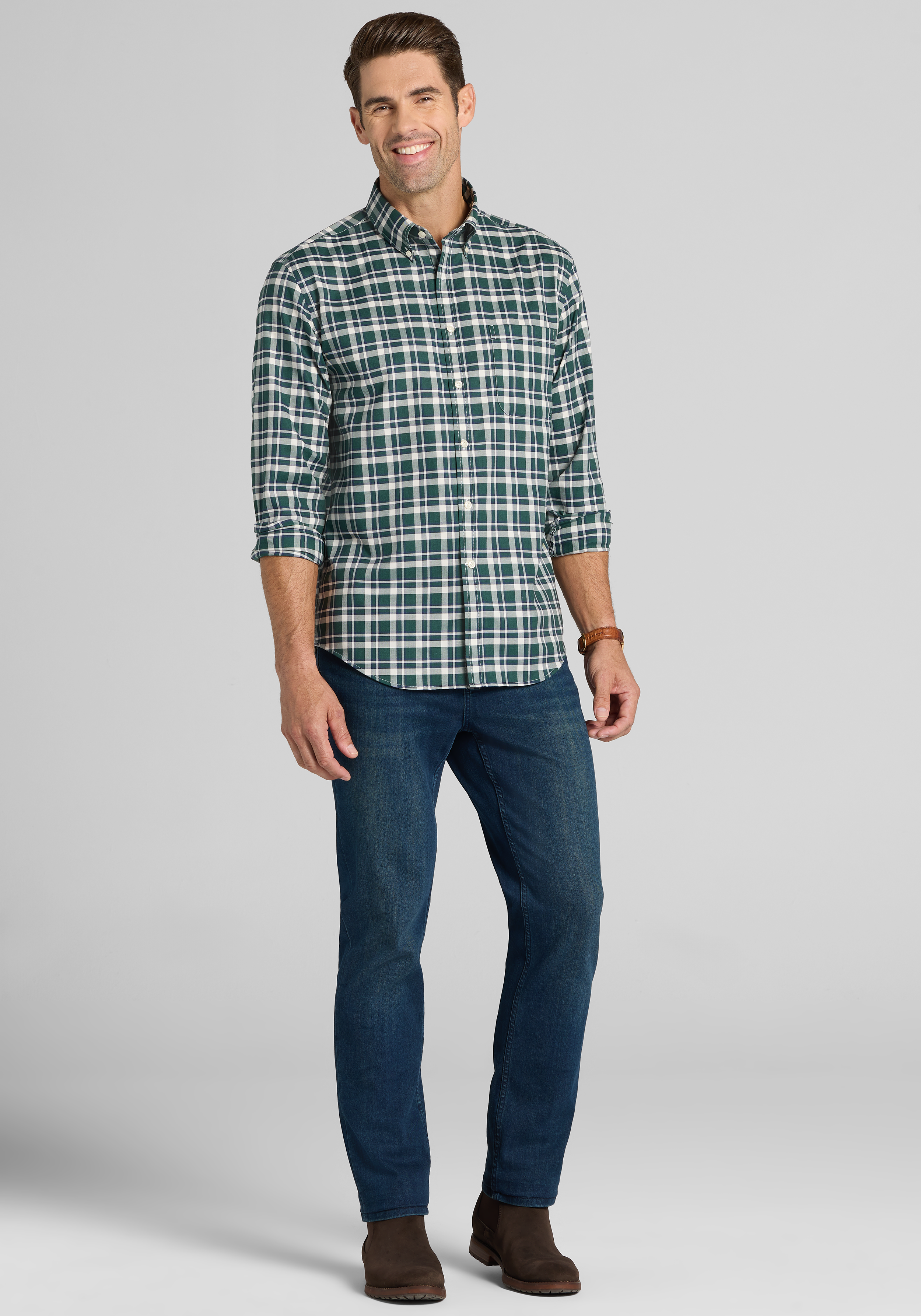 Traveler Collection® Tailored Fit Large Check Button Up Shirt