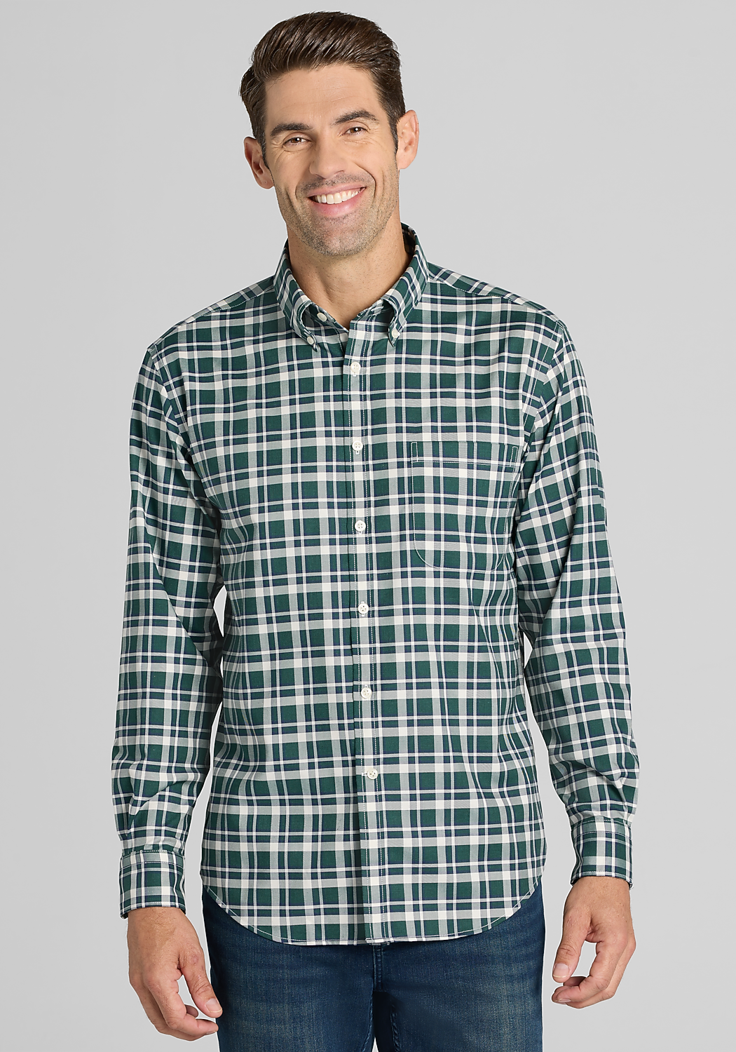 Traveler Collection® Tailored Fit Large Check Button Up Shirt