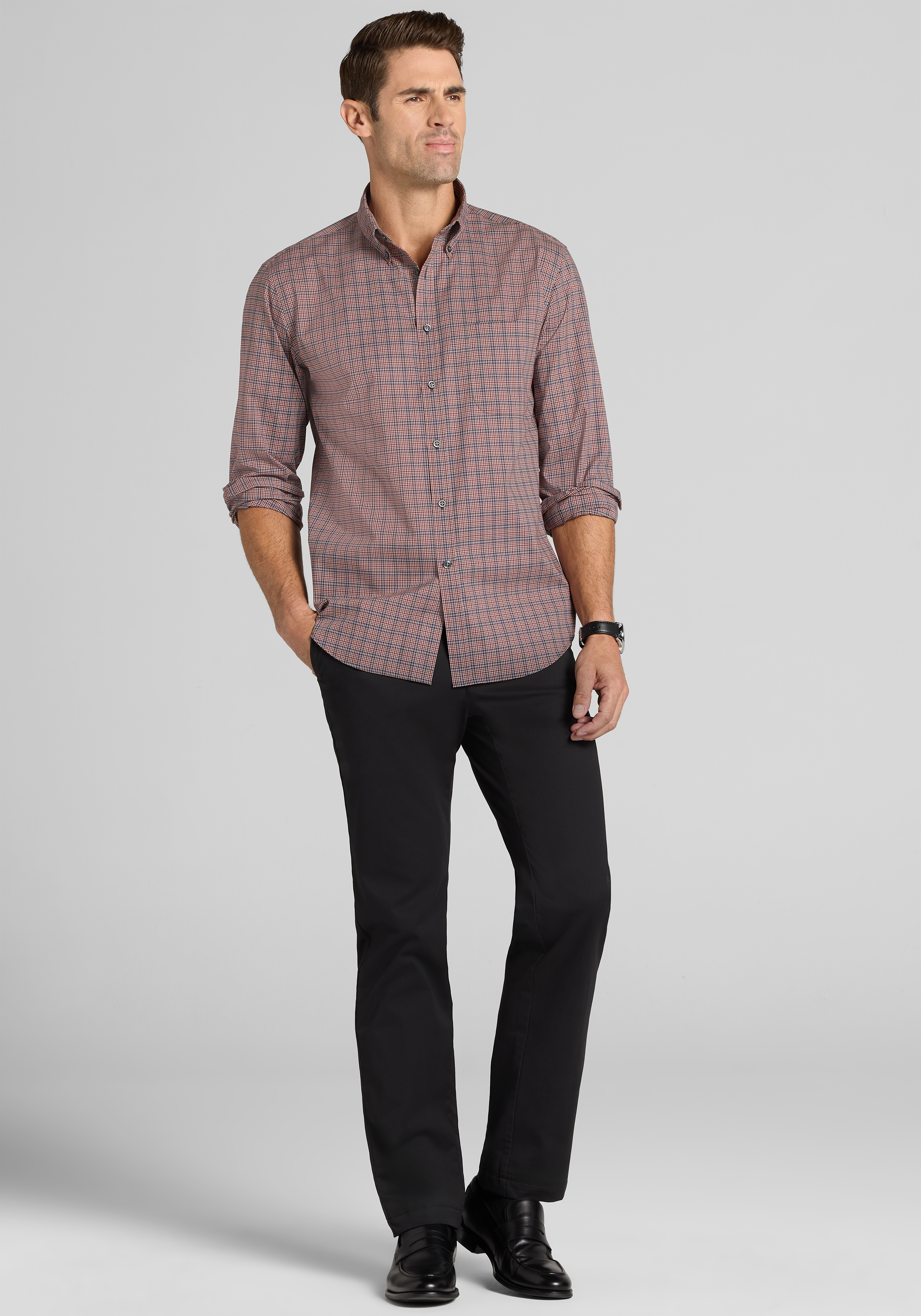 Traveler® Collection Tailored Fit Medium Check Button Up Shirt