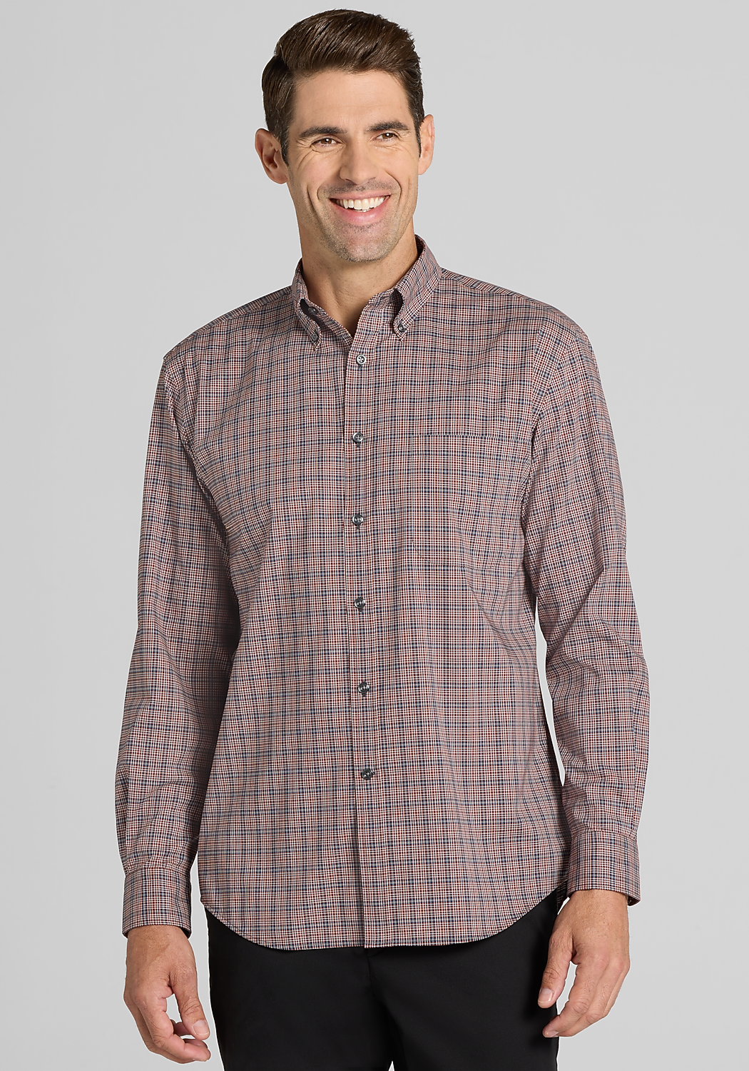 Traveler® Collection Tailored Fit Medium Check Button Up Shirt
