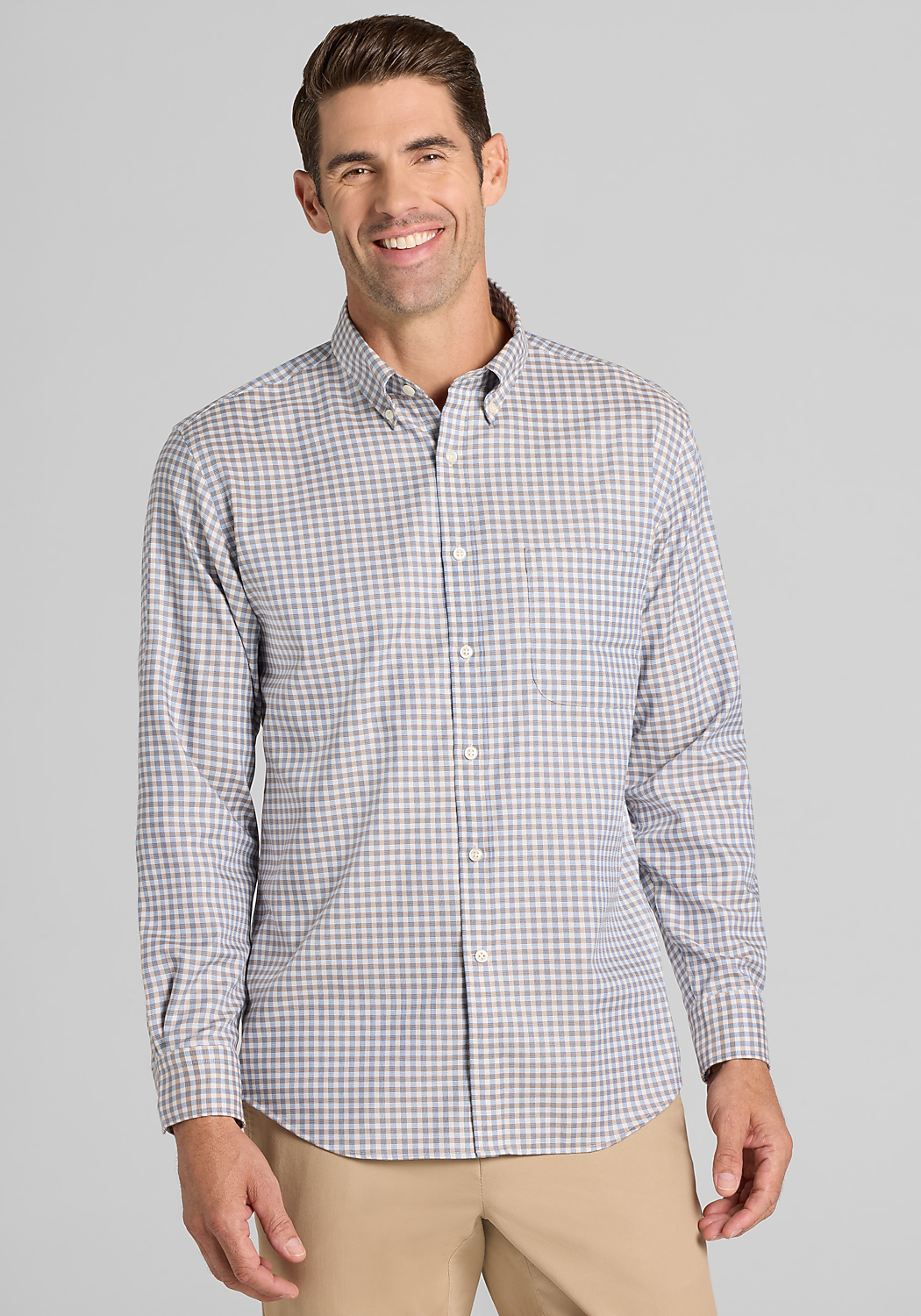Traveler® Collection Tailored Fit Non-Iron Tattersall Plaid Button Up Shirt