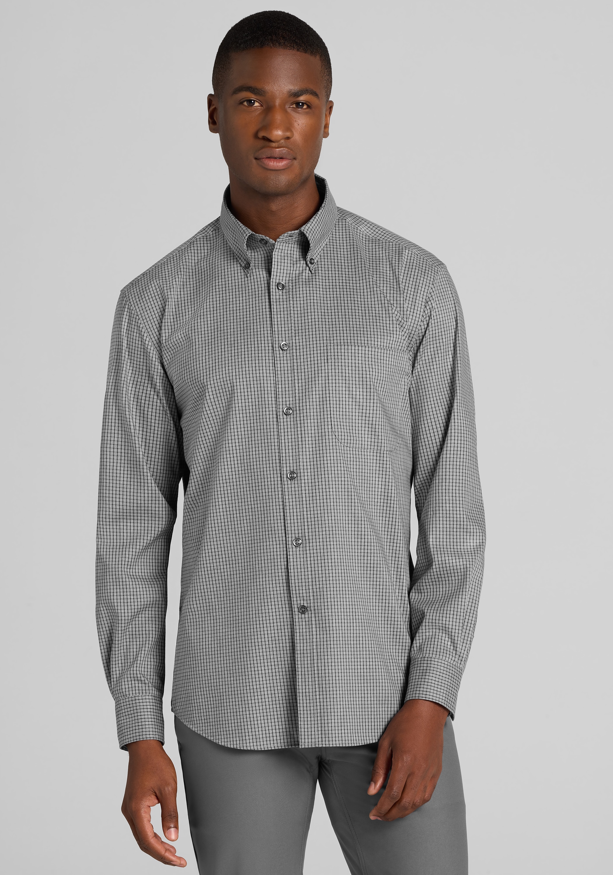 Traveler Collection® Tailored Fit Mini Check Button Up Shirt