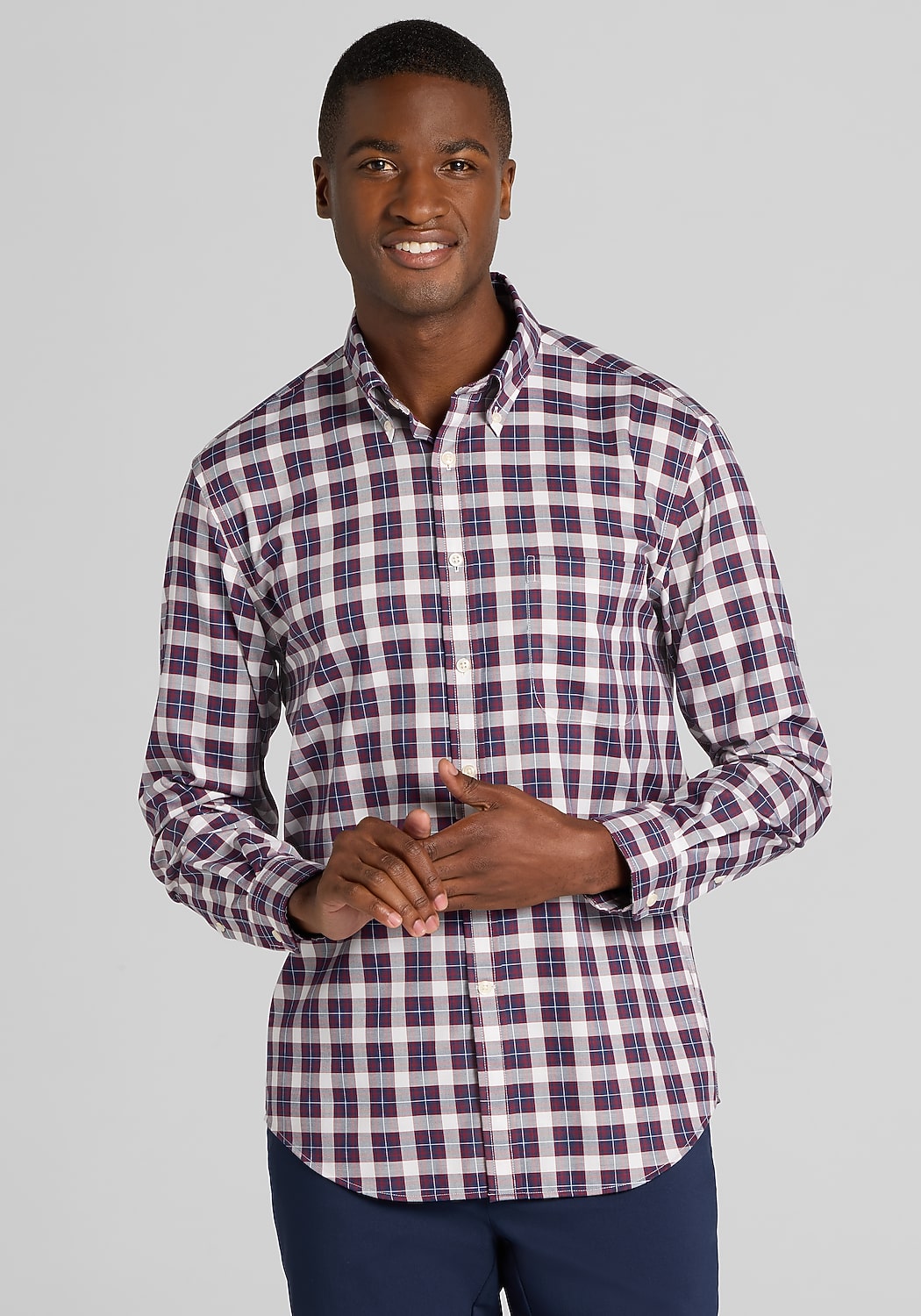 Traveler Collection® Tailored Fit Non-Iron Check Button Up Shirt