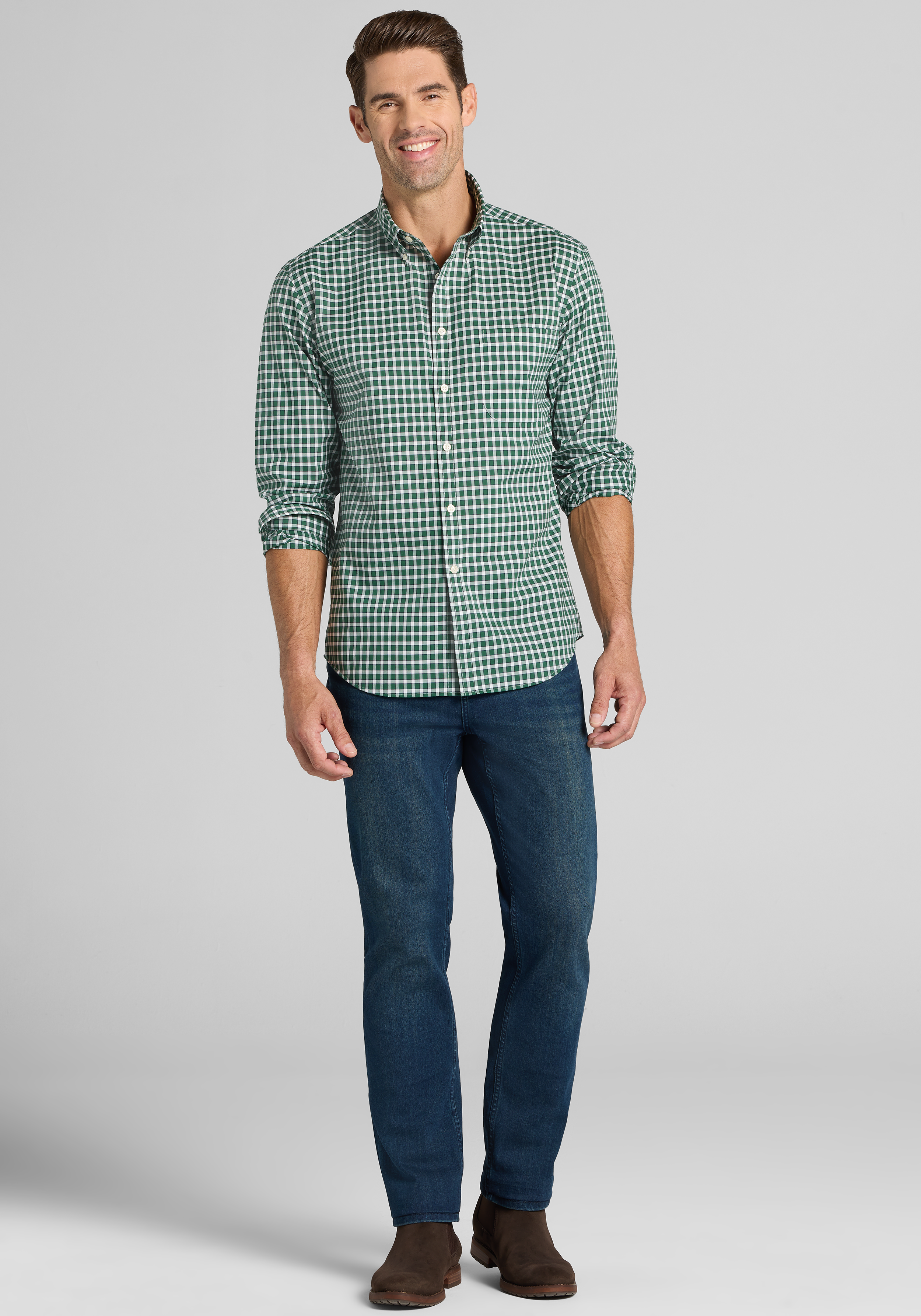 Traveler® Collection Tailored Fit Gingham Button Up Shirt