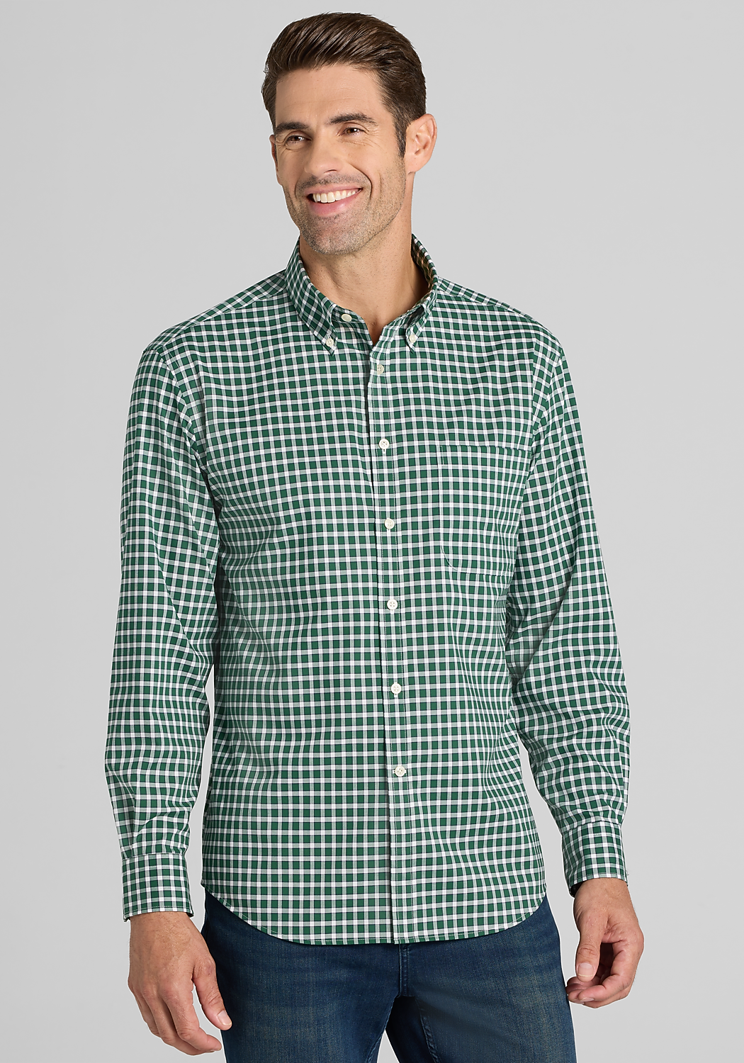 Traveler® Collection Tailored Fit Gingham Button Up Shirt