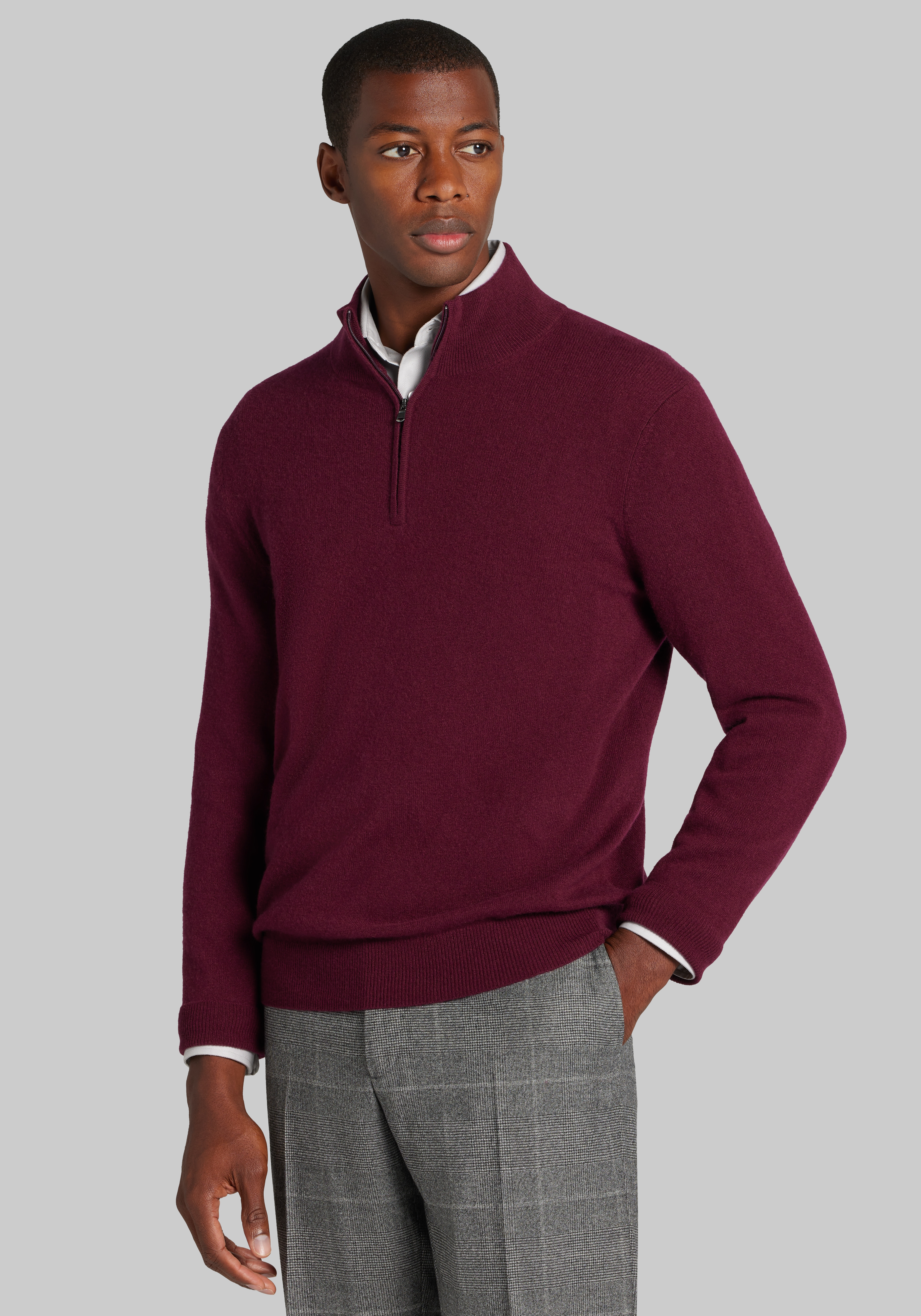 Men's New!, Reserve Collection Tailored Fit Quarter-Zip Cashmere Sweater - Jos A Bank