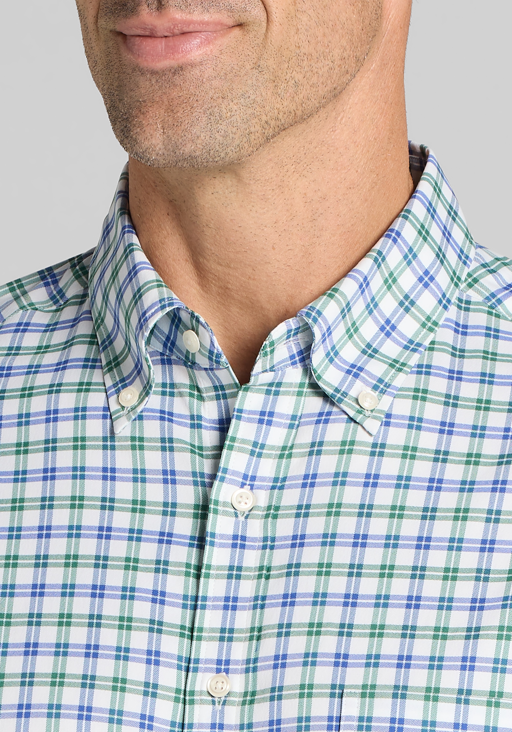 Men's New!, Traveler&reg; COOL<i>MOTION</i> Tailored Fit Tattersall Plaid Button Up Shirt - Jos A Bank