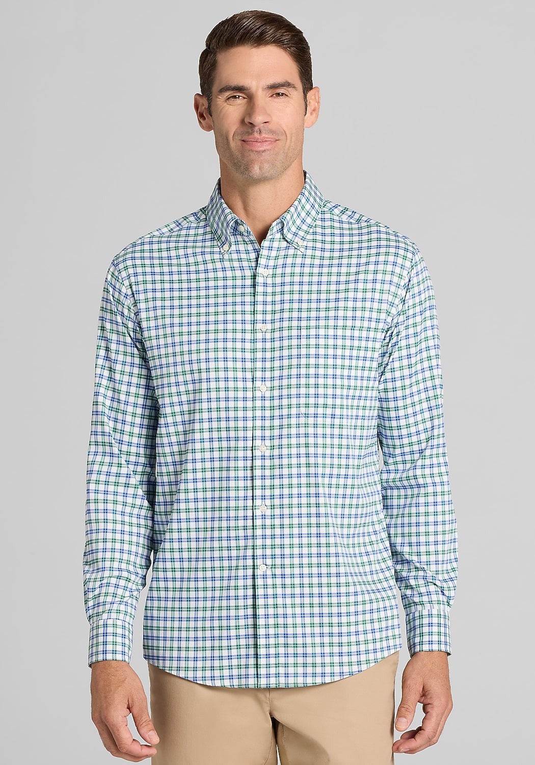Traveler&reg; COOL<i>MOTION</i> Tailored Fit Tattersall Plaid Button Up Shirt