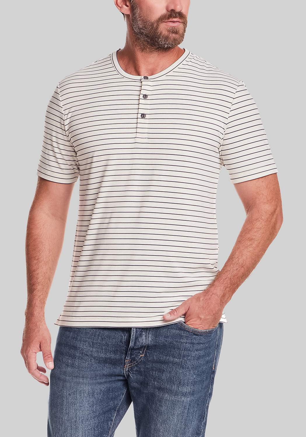 Weatherproof Vintage Tailored Fit Short Sleeve Striped Henley Shirt
